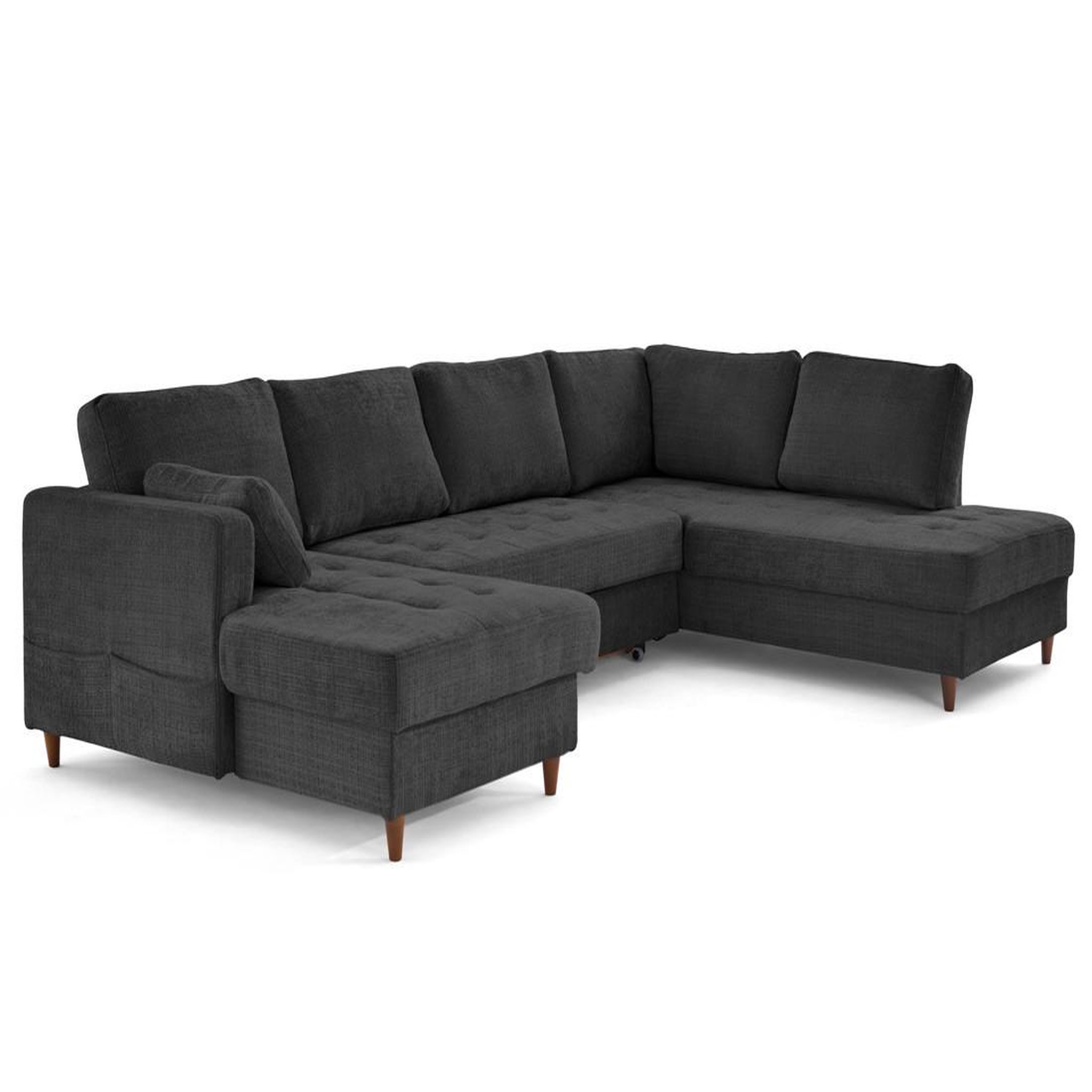 Voir la diapositive 5 : LISA DESIGN Anna - canapé panoramique d'angle droit 7 places convertible avec coffre en velours texturé