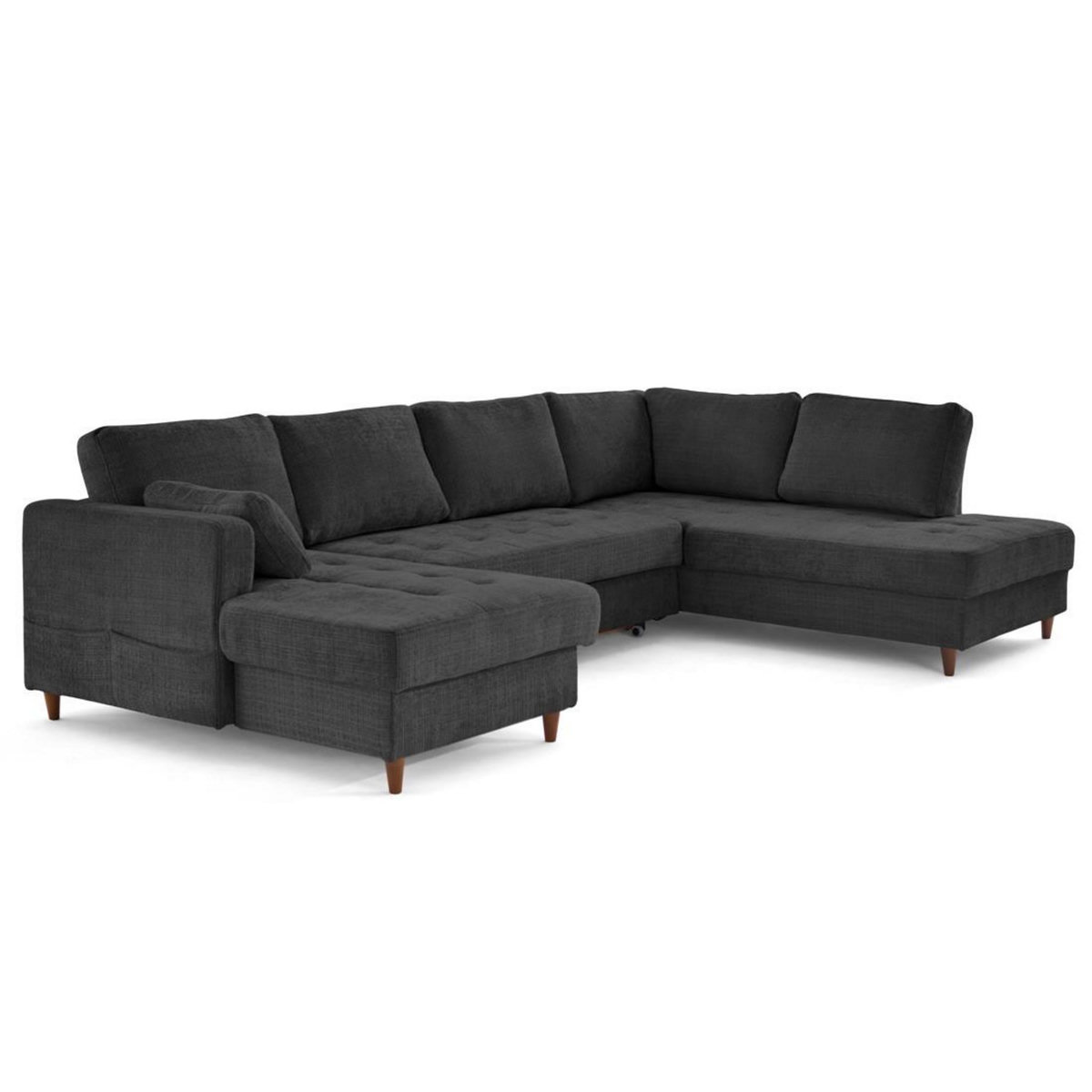 LISA DESIGN Anna - canapé panoramique d'angle droit 7 places convertible avec coffre en velours texturé