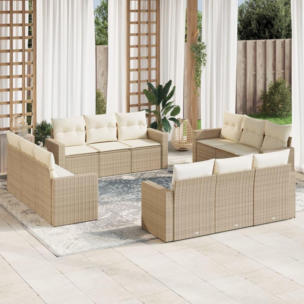 VIDAXL Salon de jardin avec coussins 12 pcs beige resine tressee