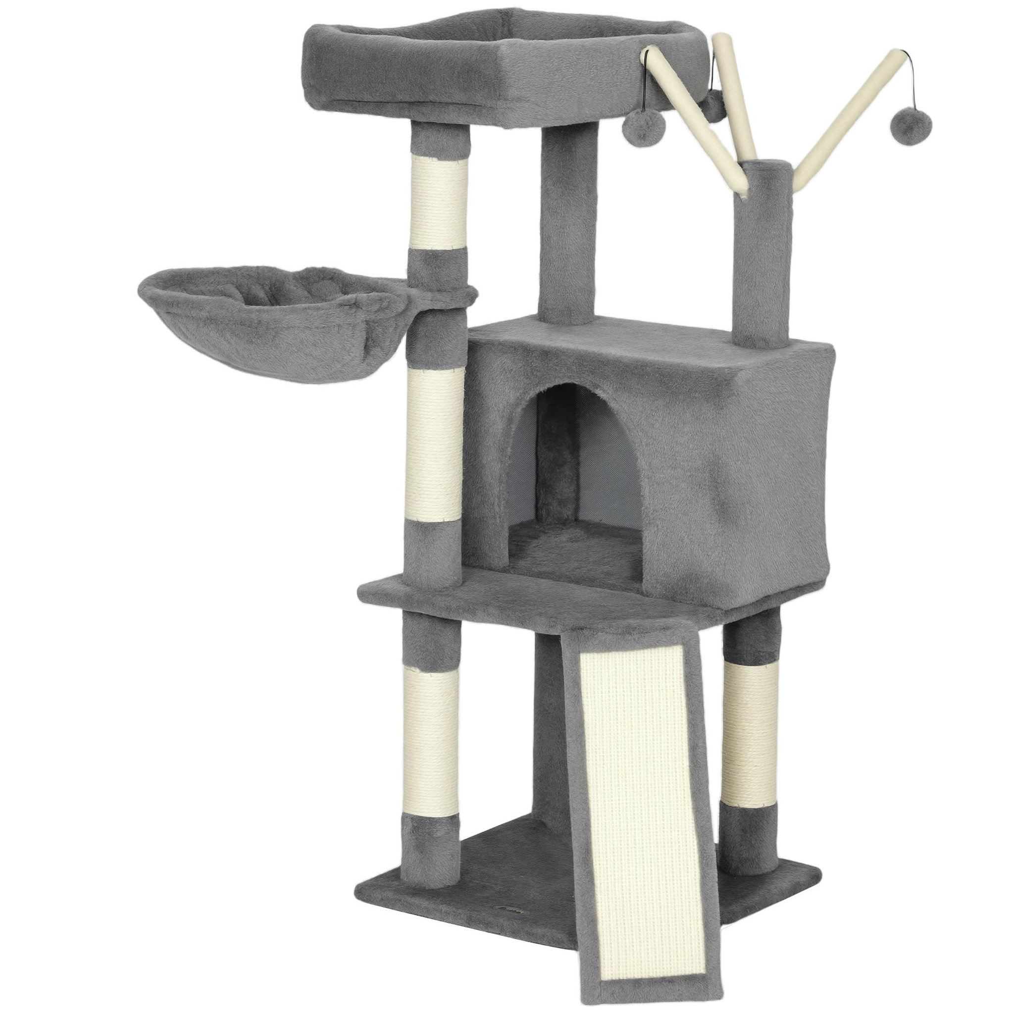 PAWHUT Arbre à chat multi-équipé niche hamac plateforme 3 boules griffoirs grattoir gris
