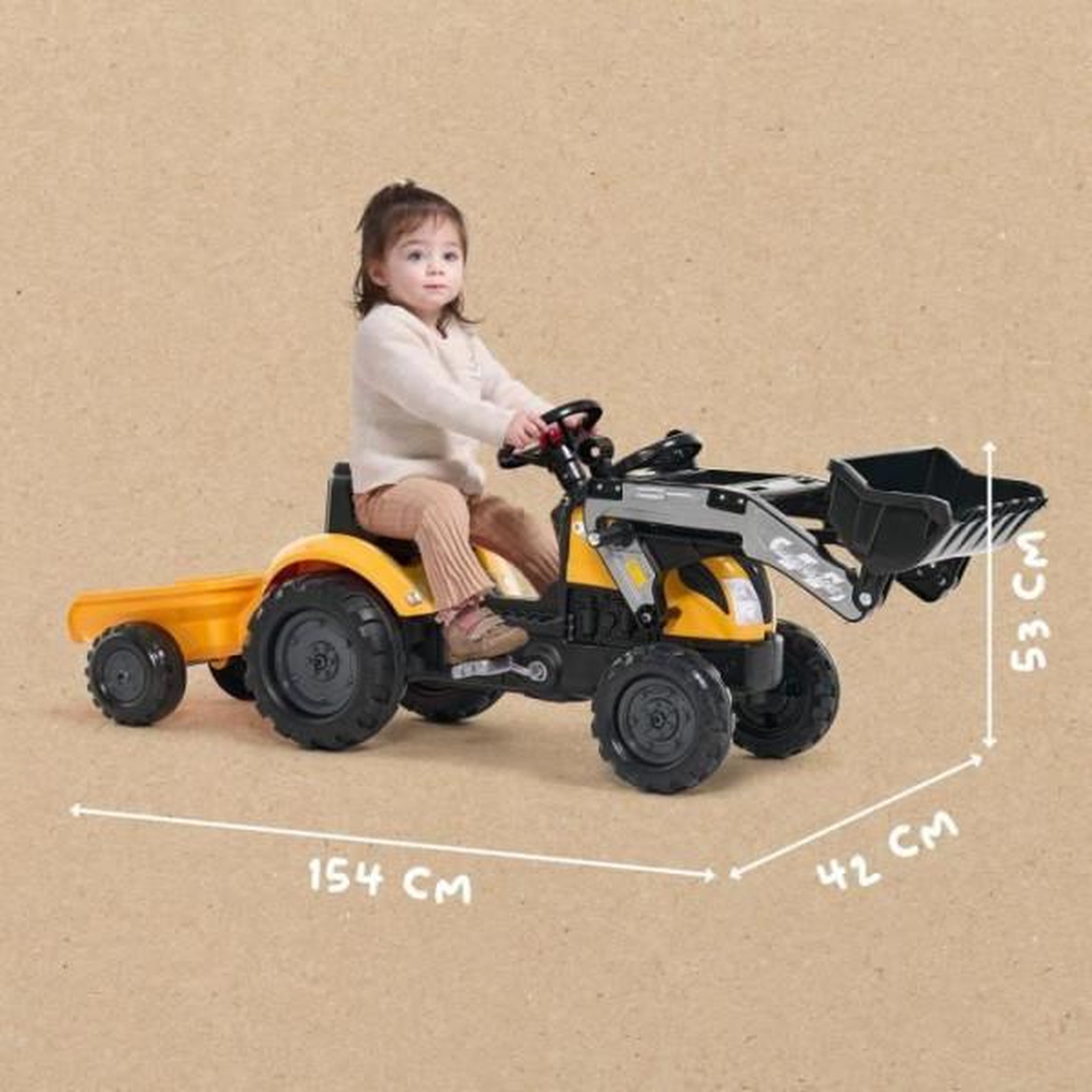 Voir la diapositive 5 : FALK Tracteur a pédales Mighty Builder - FALK - Avec remorque - Jaune - 100% Fabriqué en France - 50% de plastique recyclé - Des 2