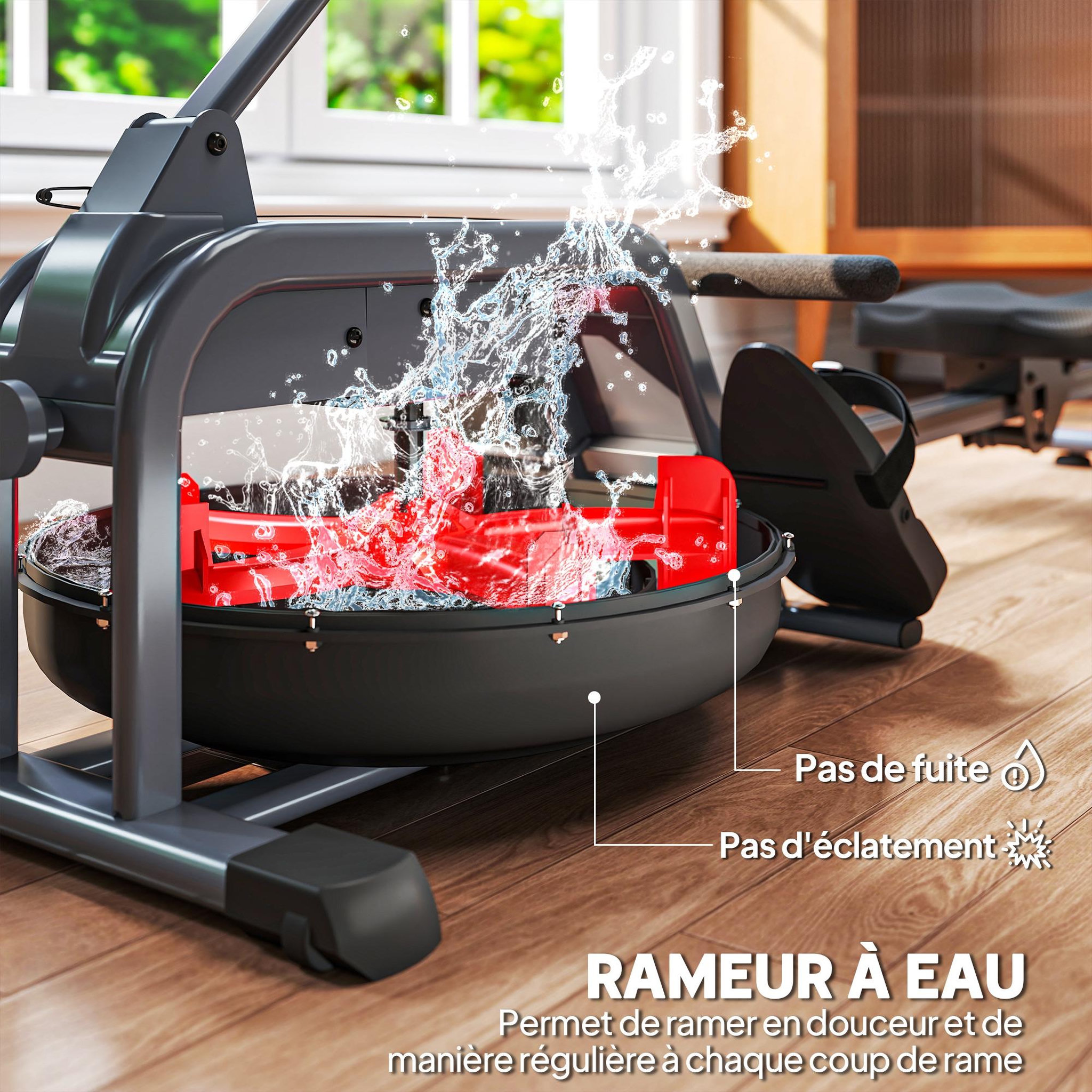 Voir la diapositive 4 : HOMCOM Rameur à eau rameur pliable 6 niveaux de résistance écran lcd multifonction support tablette noir