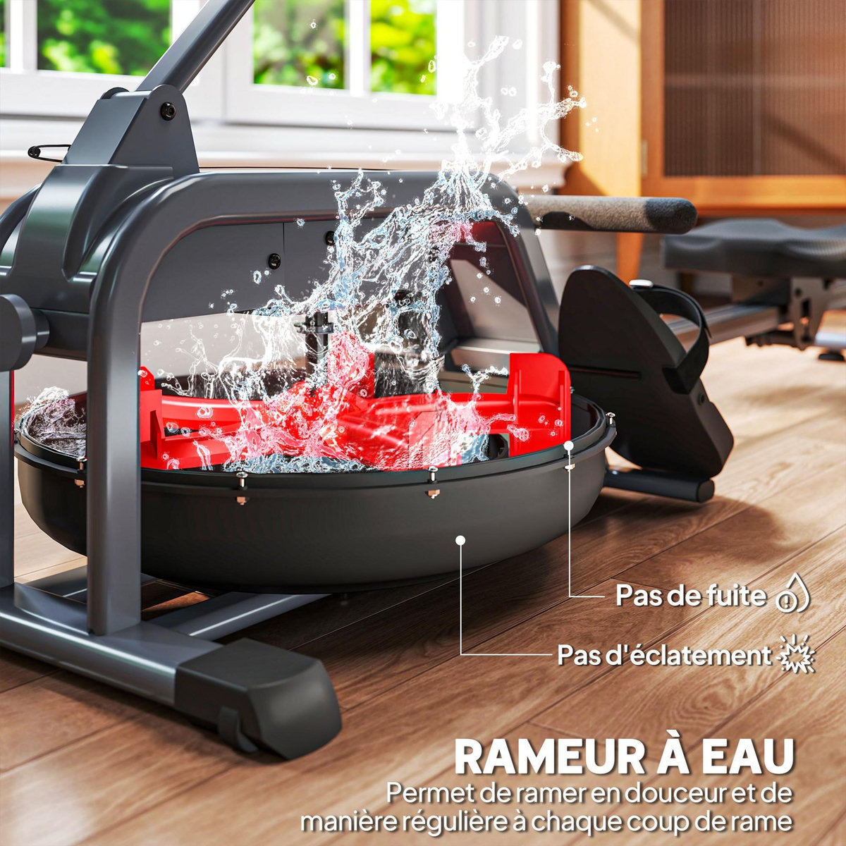 HOMCOM Rameur à eau rameur pliable 6 niveaux de résistance écran LCD multifonction support tablette noir