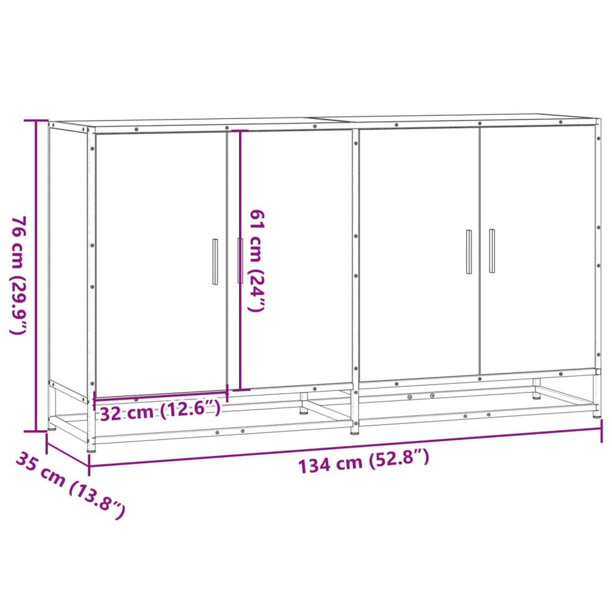 Voir la diapositive 6 : VIDAXL Buffet chene sonoma 134x35x76 cm bois d'ingenierie