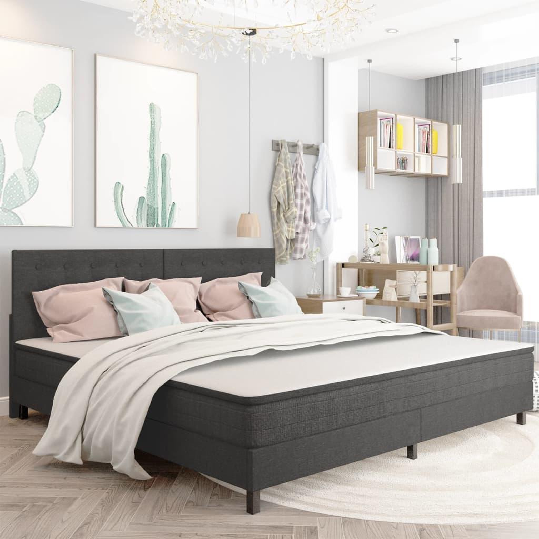 Voir la diapositive 2 : VIDAXL Tete de lit touffetee gris fonce tissu 200x200 cm