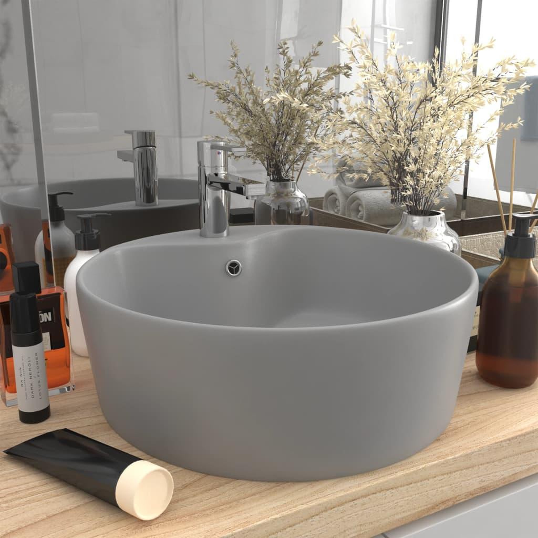 Voir la diapositive 1 : VIDAXL Lavabo de luxe avec trop-plein Gris clair mat 36x13cm Ceramique