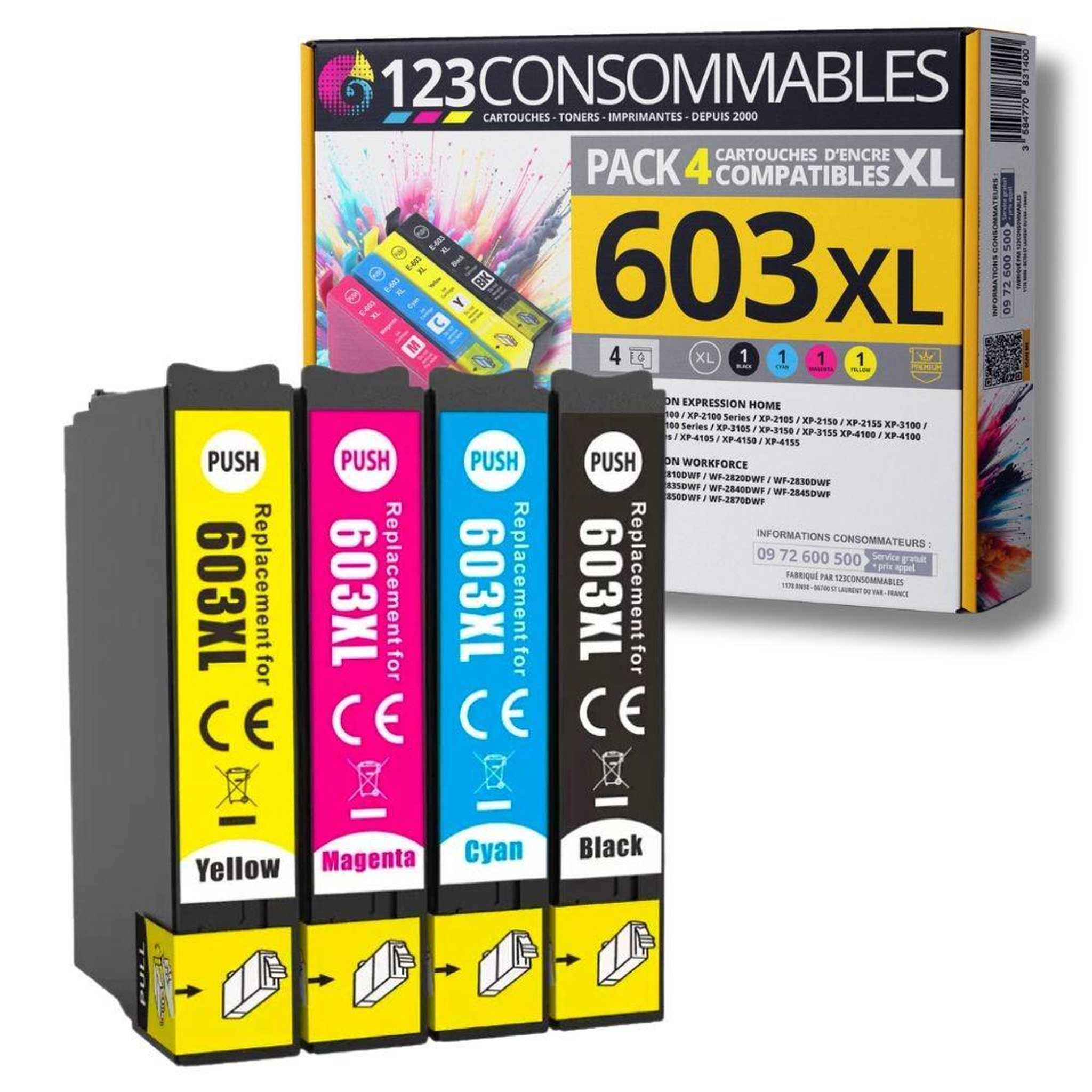 123CONSOMMABLES Pack 123CONSOMMABLES compatible Epson 603XL – 4 cartouches