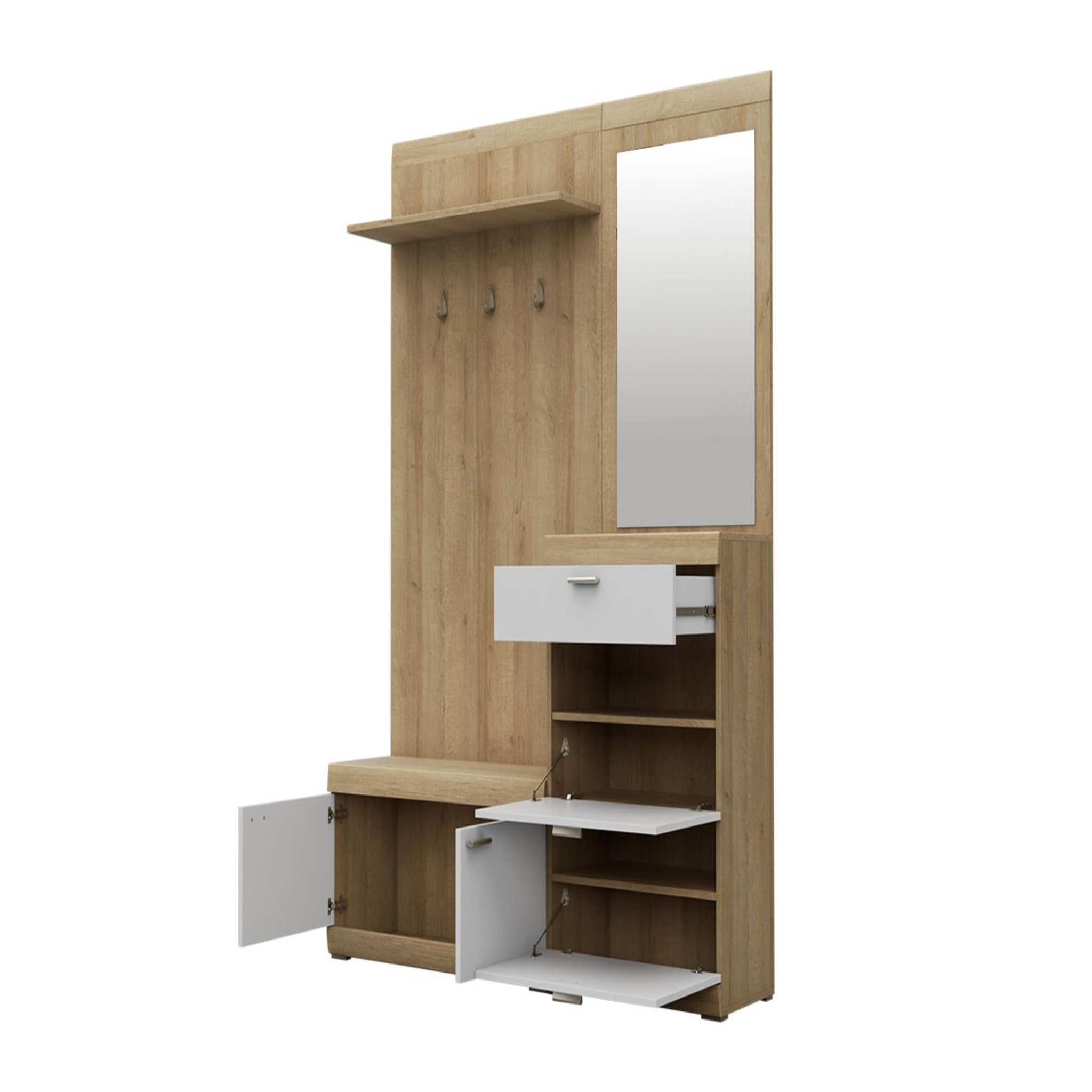 Voir la diapositive 2 : BEST MOBILIER Thea - meuble d'entrée - effet bois et blanc - 135 cm - style scandinave