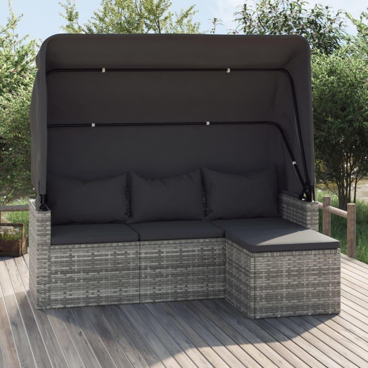 VIDAXL Canape de jardin 3 places avec toit et repose-pieds Gris