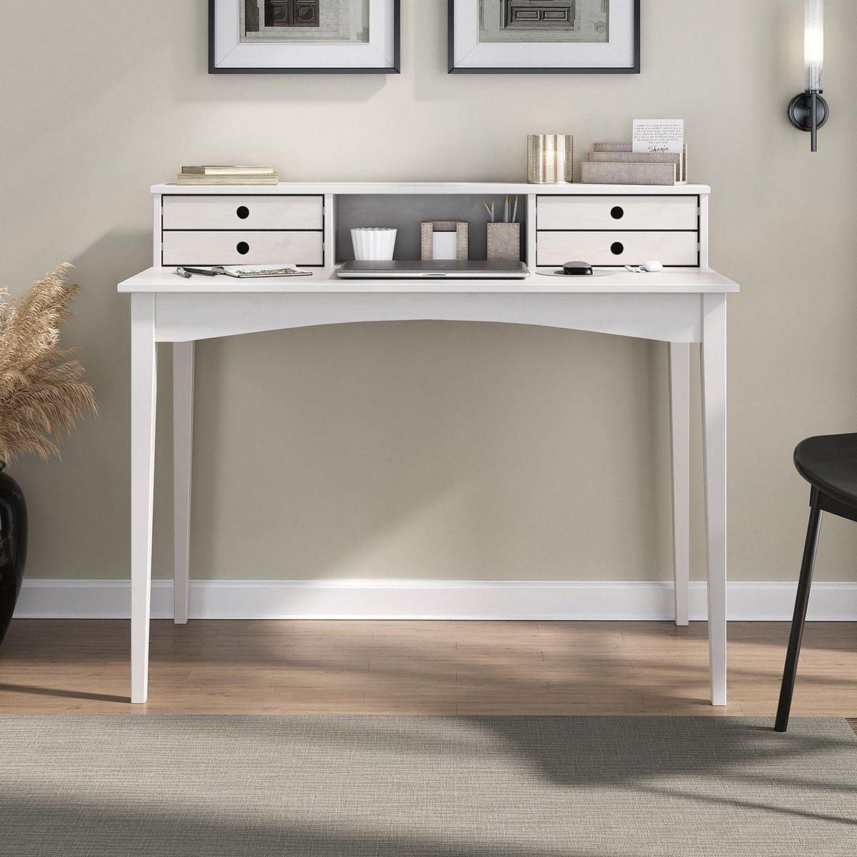 IDIMEX Bureau MILANO en pin massif avec 4 tiroirs et 1 niche