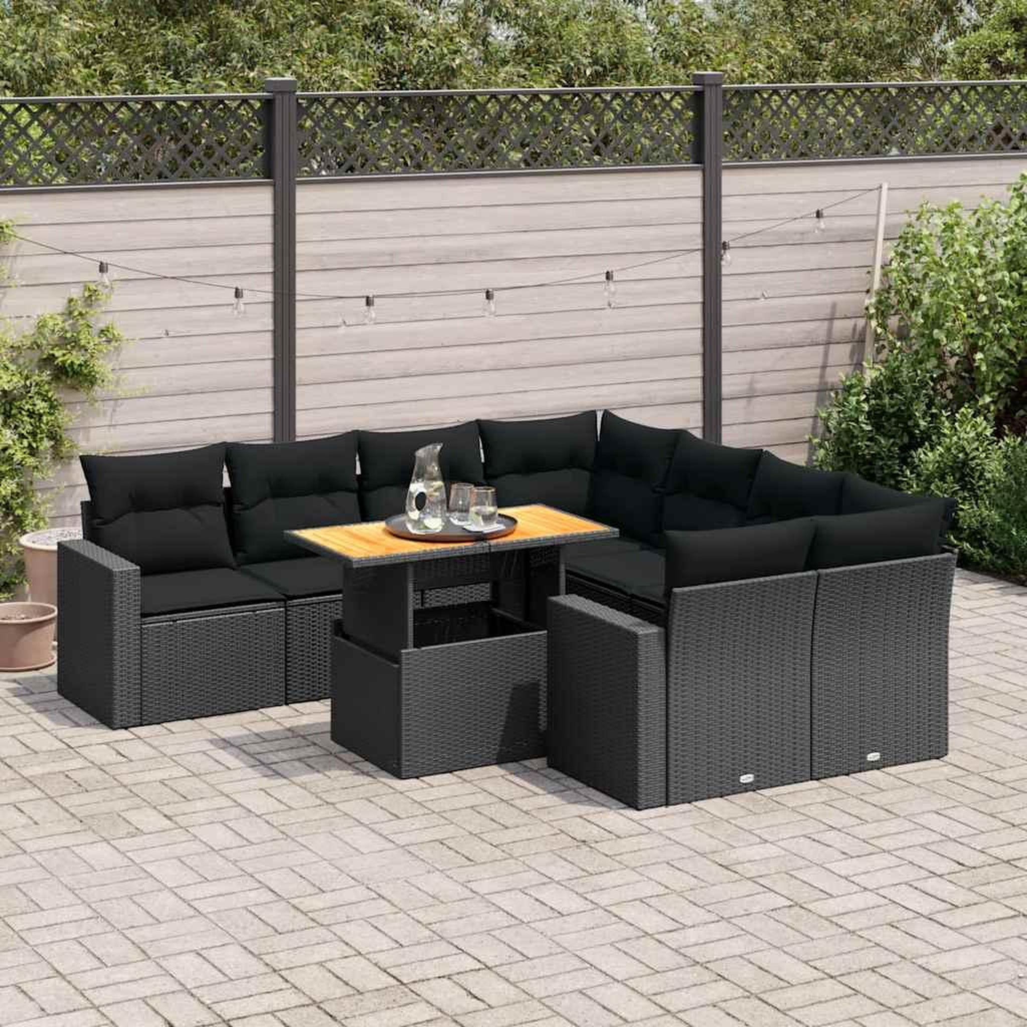 VIDAXL Salon de jardin 9 pcs avec coussins noir resine tressee