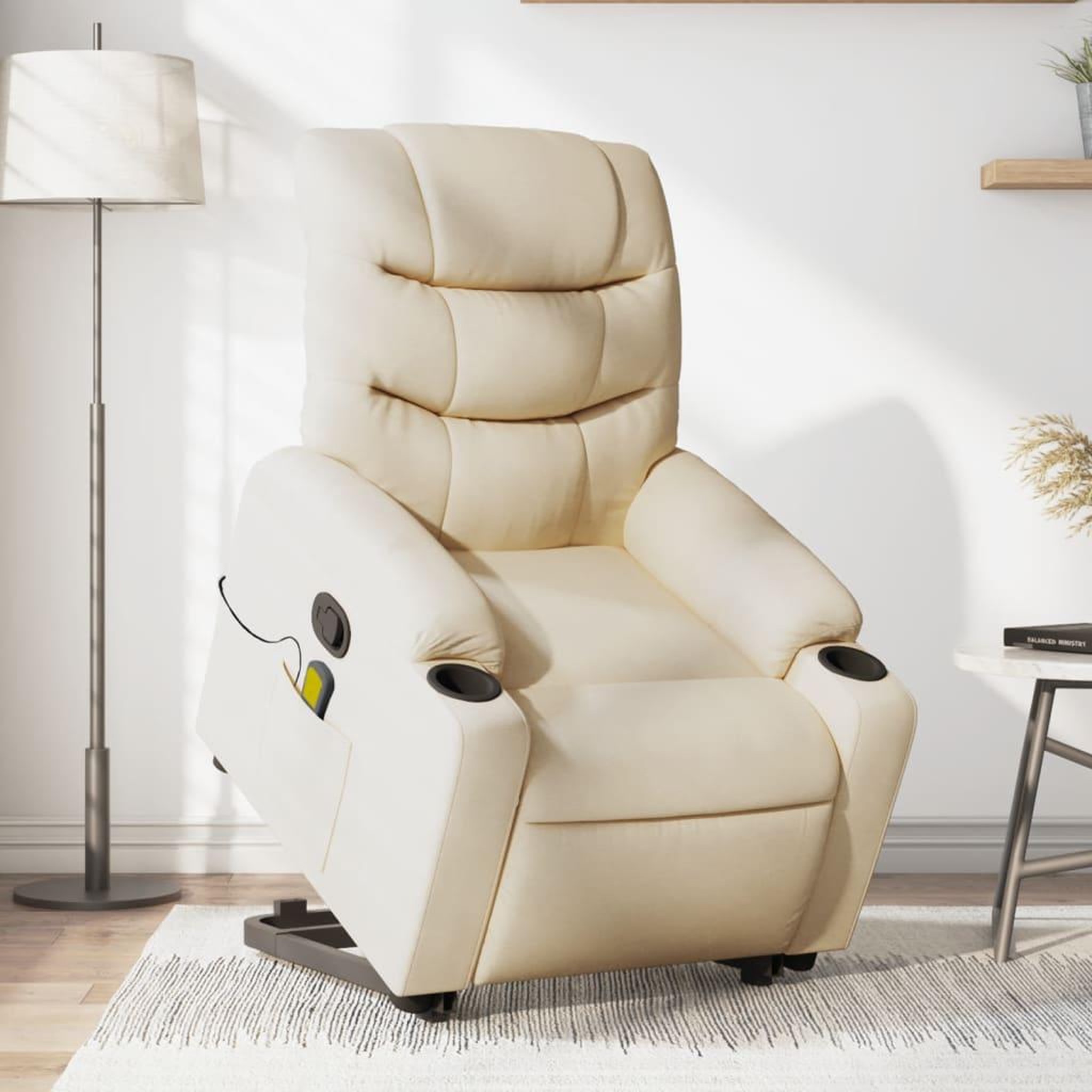 VIDAXL Fauteuil inclinable de massage Creme Tissu