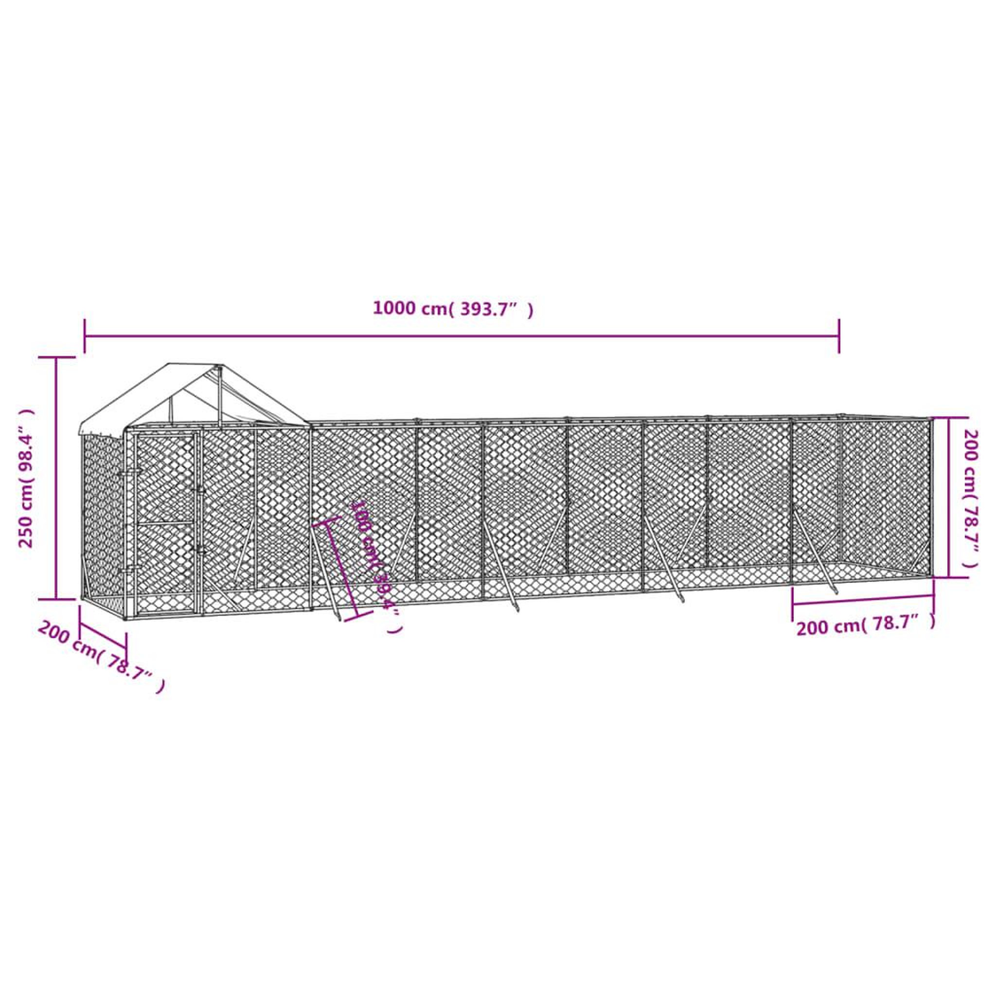 Voir la diapositive 5 : VIDAXL Chenil d'exterieur pour chiens avec toit argente 10x2x2,5 m