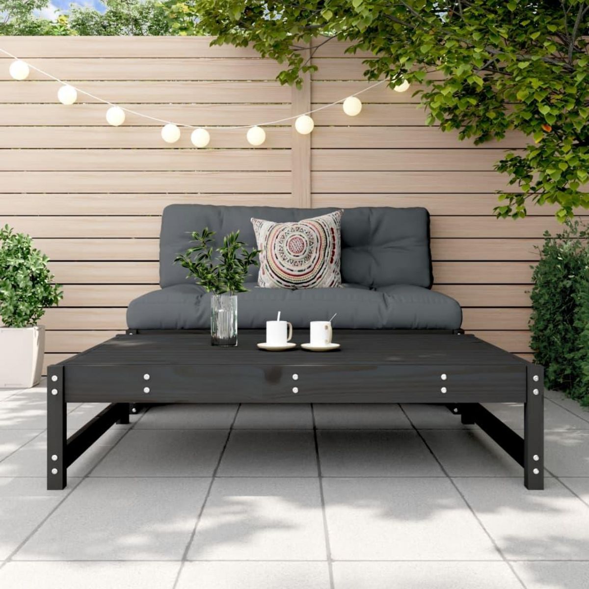 VIDAXL Repose-pied de jardin 120x80 cm noir bois de pin massif