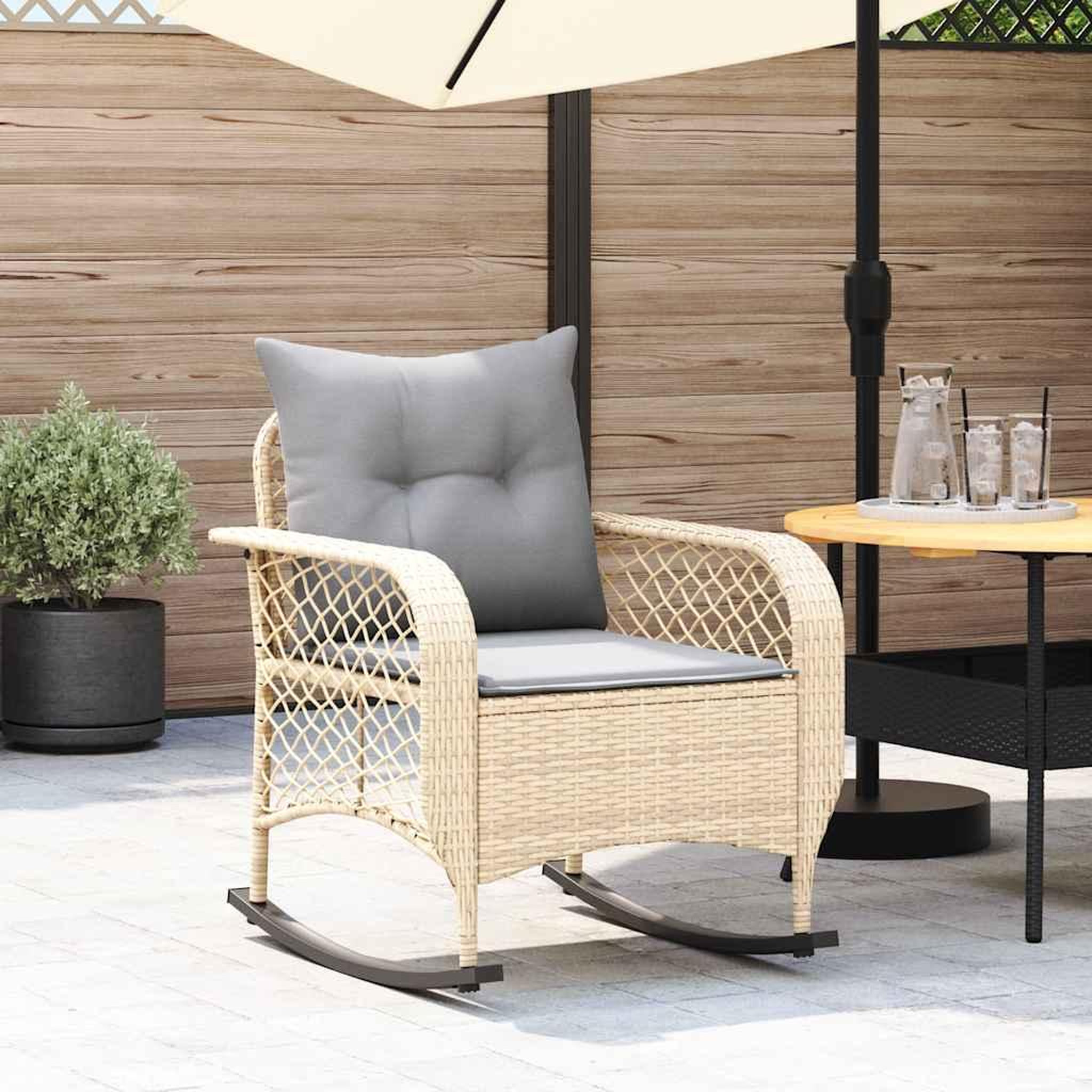 VIDAXL Chaise a bascule de jardin avec coussins beige resine tressee