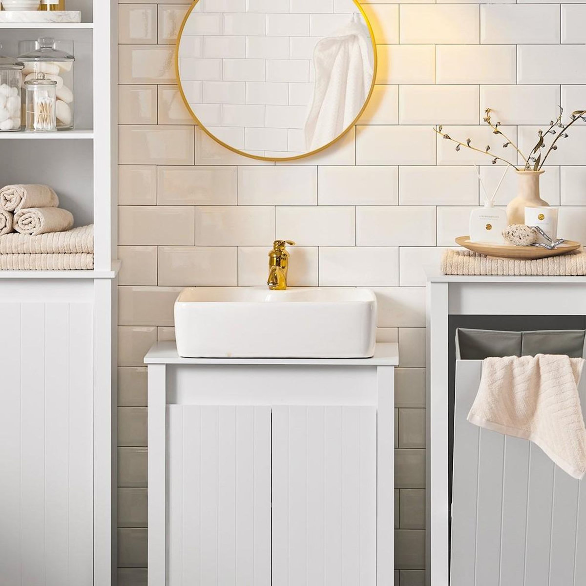 SOBUY SoBuy - Meuble Sous-vasque à deux portes - Blanc - 60x34x65.5cm - Nordique - BZR101-W