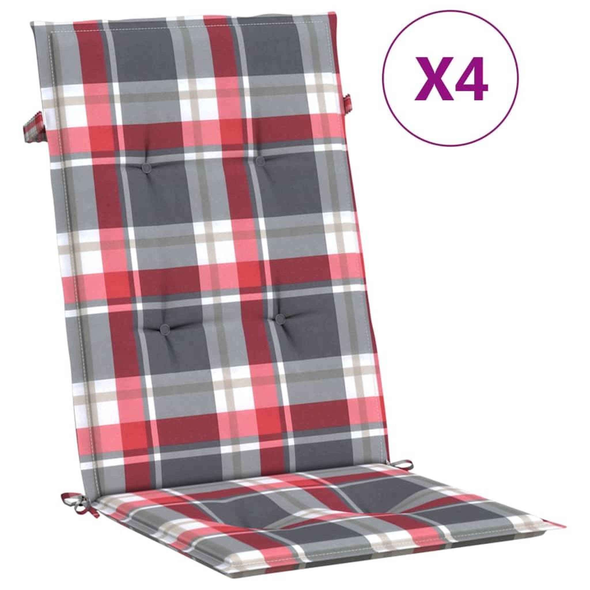 Voir la diapositive 2 : VIDAXL Coussins de chaise jardin dossier haut lot de 4 carreaux rouges