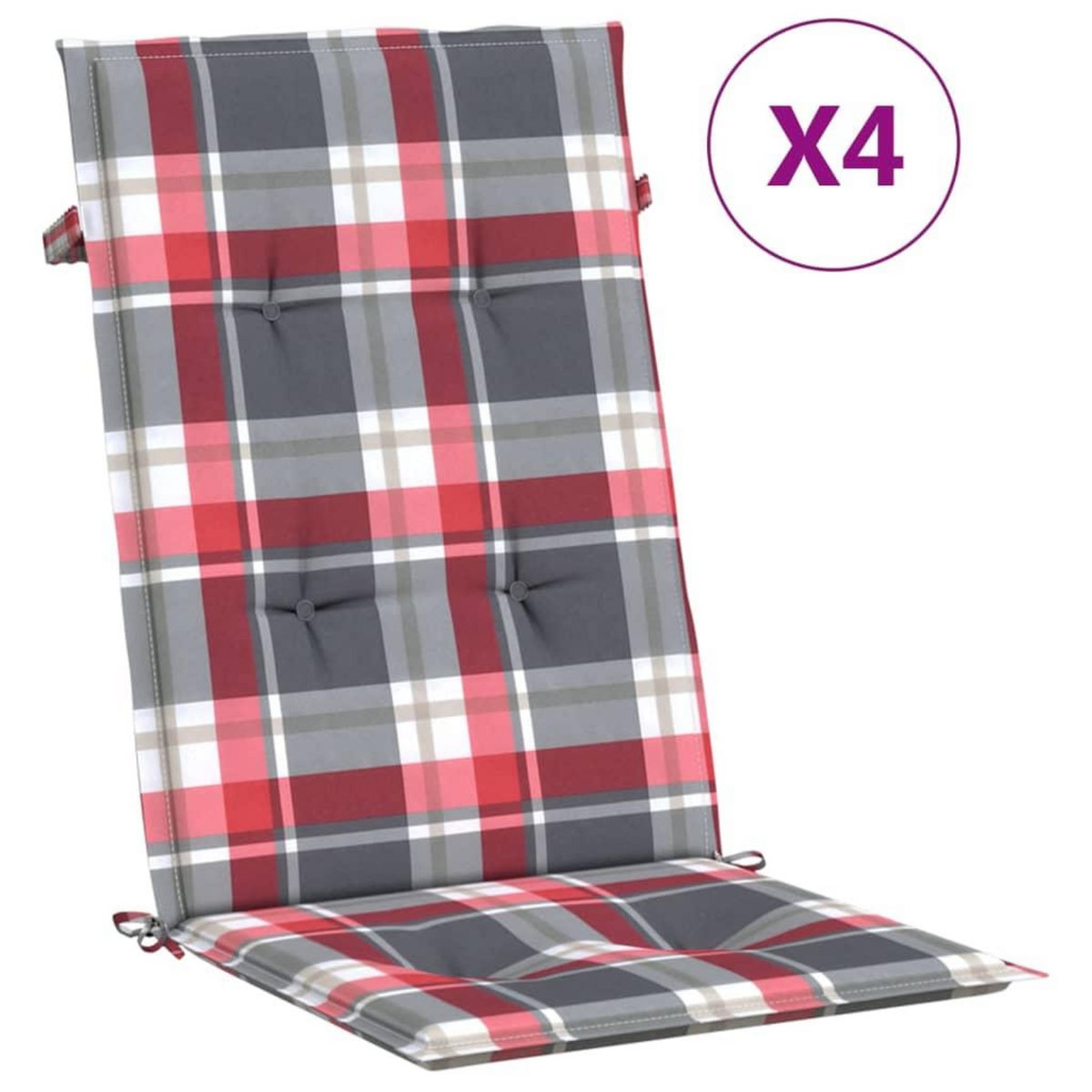 VIDAXL Coussins de chaise jardin dossier haut lot de 4 carreaux rouges