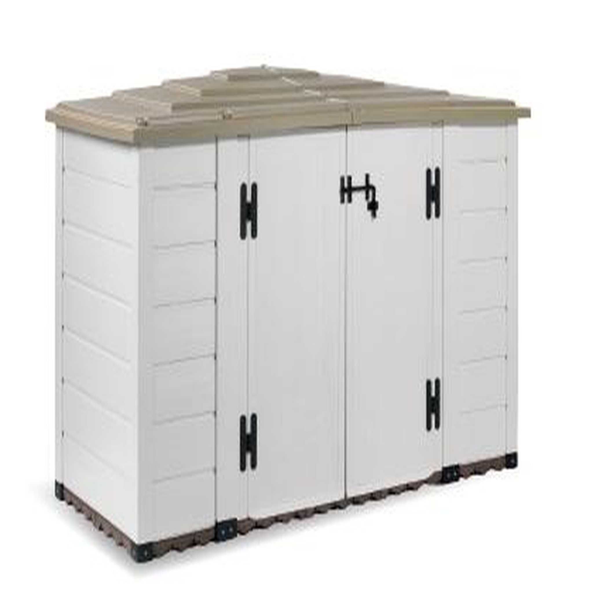 Voir la diapositive 2 : Coffre de rangement jardin rangement à vélo résine - 1930L - Beige et marron clair - BOX EVO 200