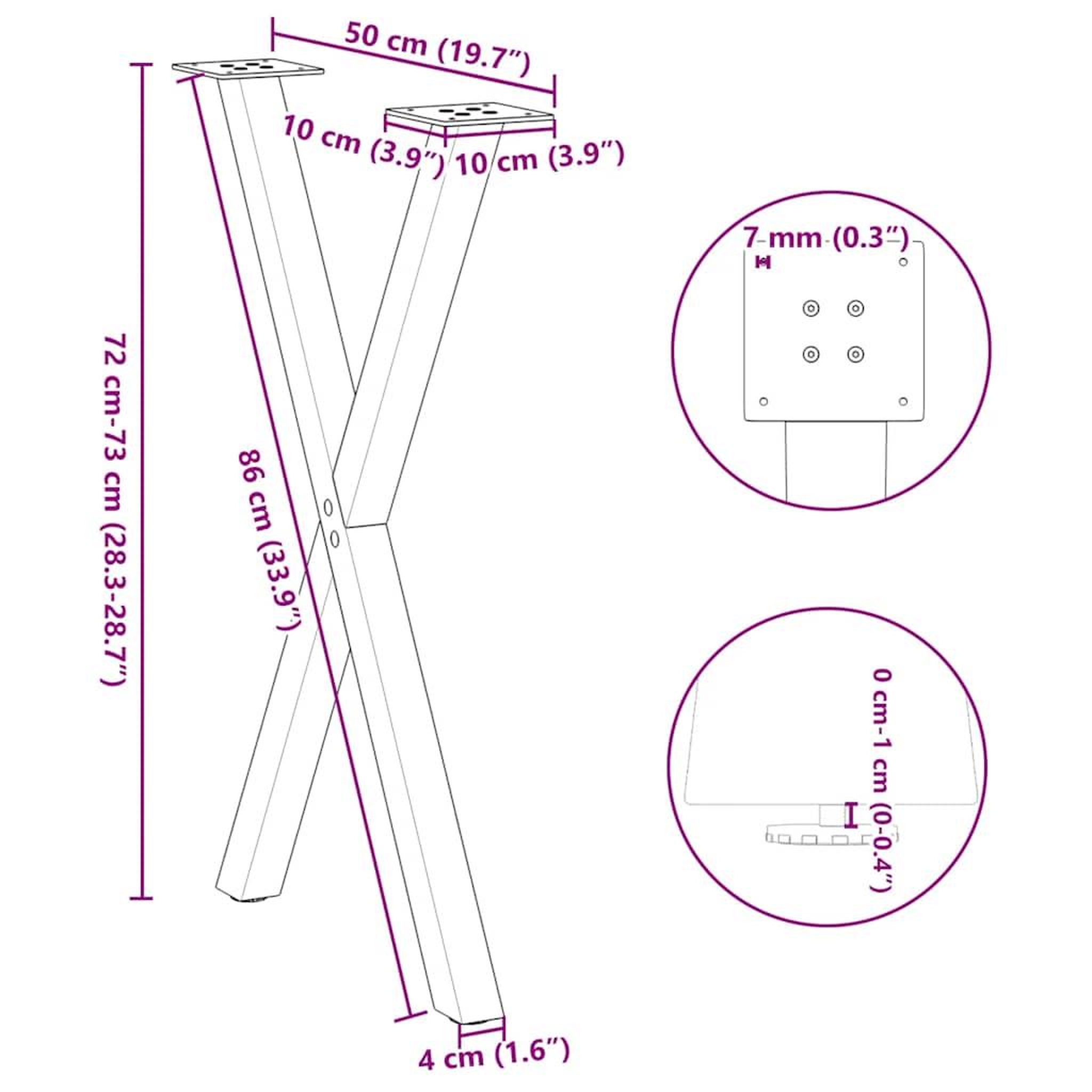 Voir la diapositive 6 : VIDAXL Pieds de table a manger forme de X 2 pcs 50x(72-73) cm acier