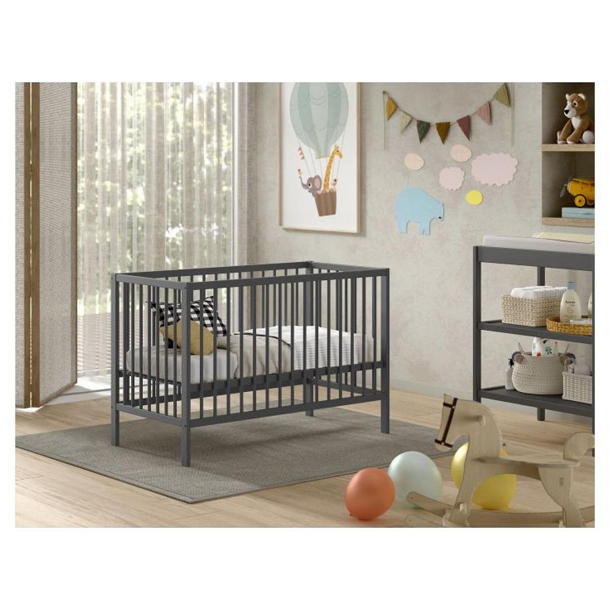 Vipack Lit Bébé Dino 60x120 Cm Anthracite