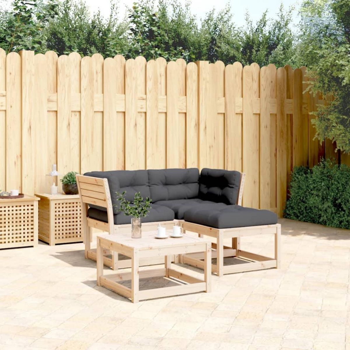 VIDAXL Salon de jardin 3 pcs avec coussins bois de pin massif