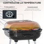 Voir la diapositive 4 : OUTSUNNY Barbecue à charbon - BBQ grill sur pied avec couvercle, roulettes - étagère, 3 crochets, 3 ustensiles, 2 grilles - acier émaillé noir