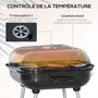 Voir la diapositive 4 : OUTSUNNY Barbecue à charbon - BBQ grill sur pied avec couvercle, roulettes - étagère, 3 crochets, 3 ustensiles, 2 grilles - acier émaillé noir
