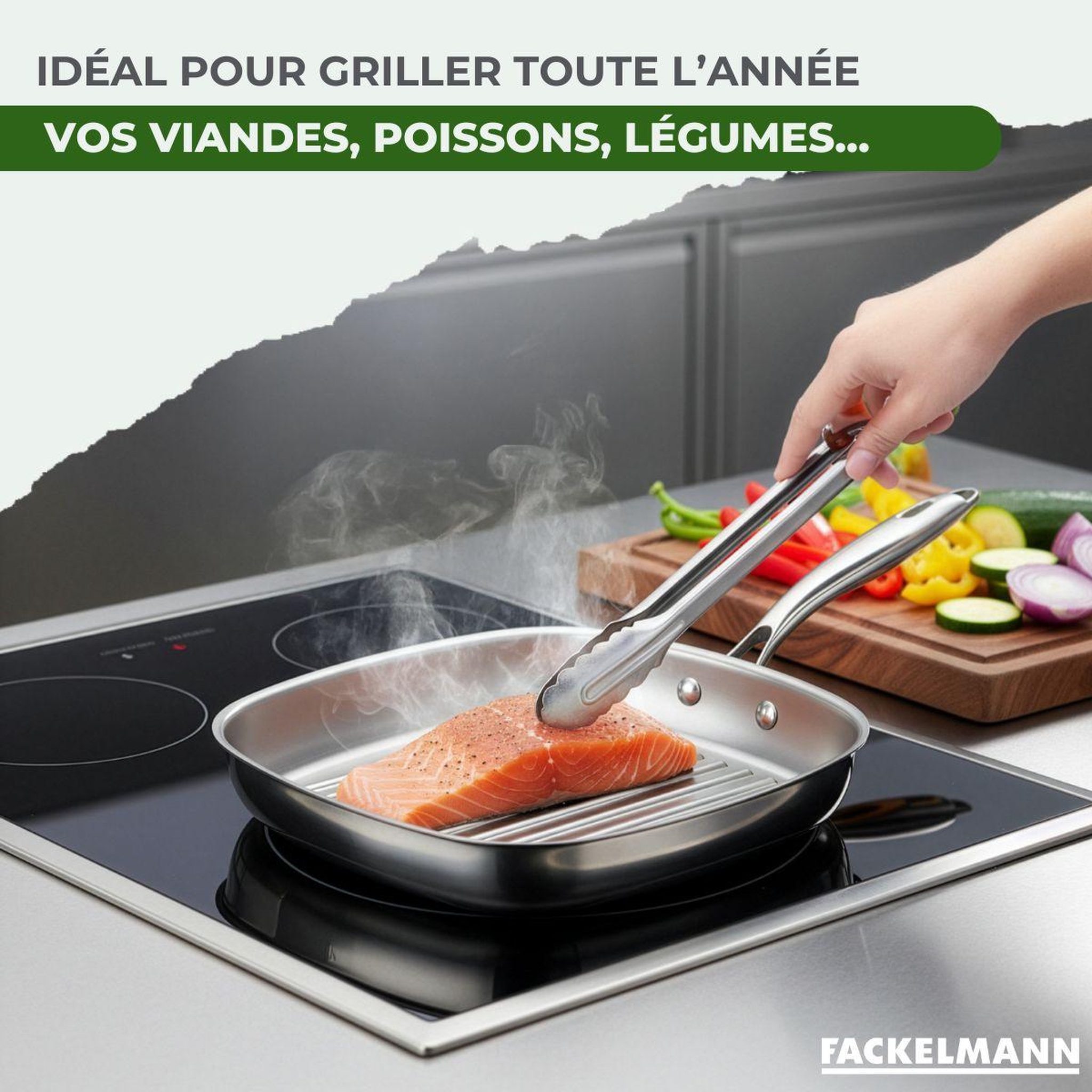 Voir la diapositive 5 : Fackelmann Poêle à frire 26 cm et gril 28 cm inox 18/10 triply fackelmann vita3