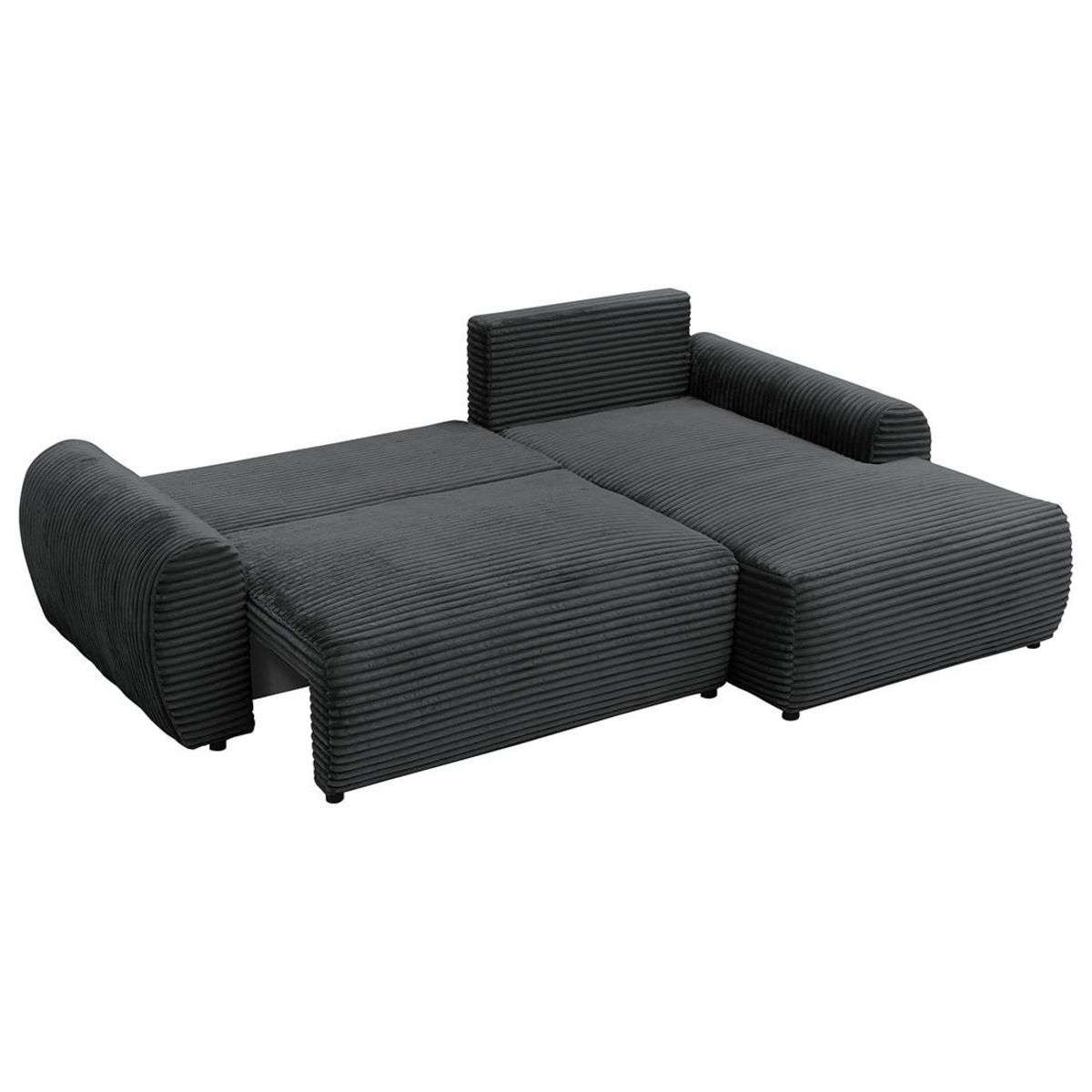 BEST MOBILIER Silvano - canapé d'angle droit 4 places convertible avec coffre en velours côtelé grosses côtes