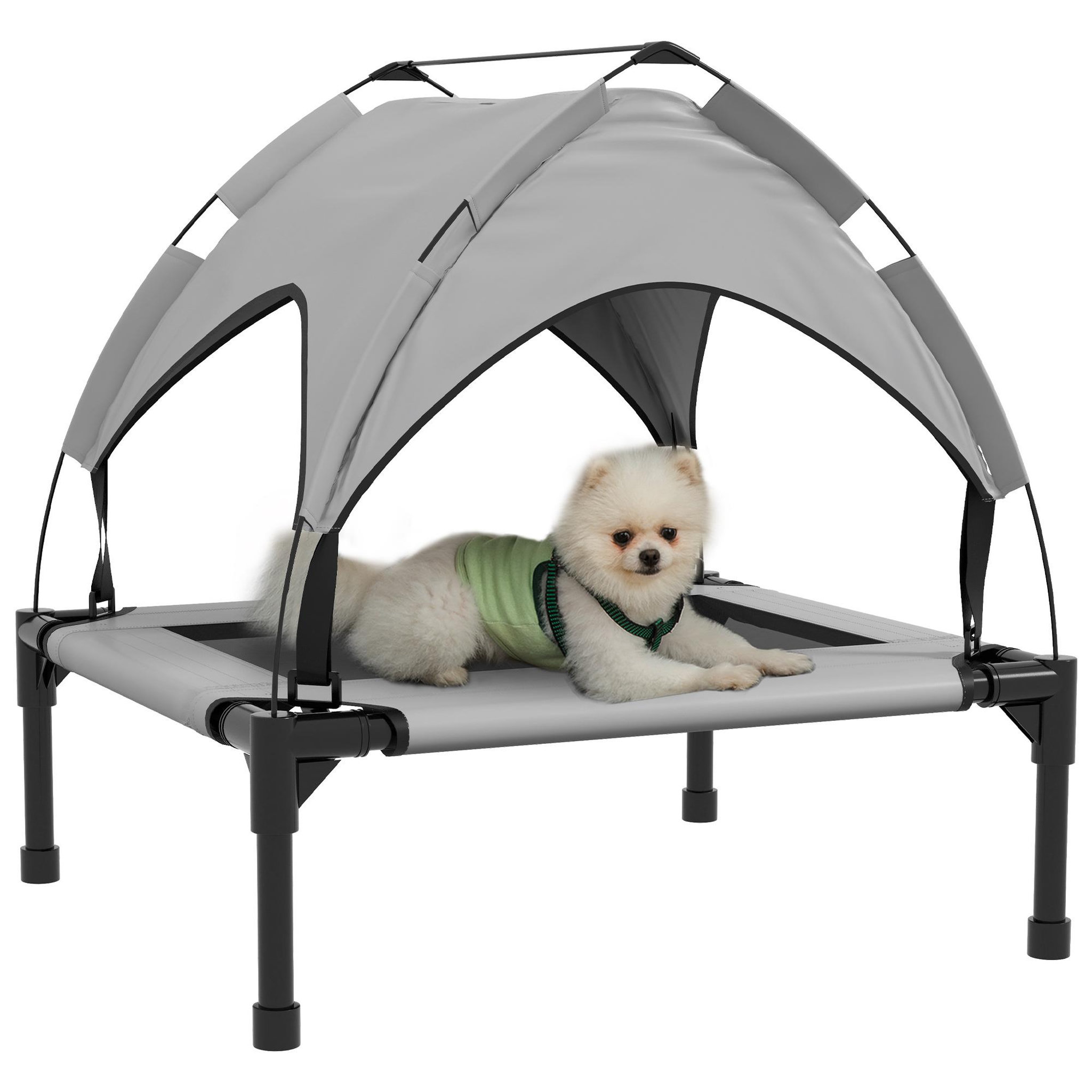 PAWHUT Lit chien sur pied avec voile ombrage - sac de transport - gris