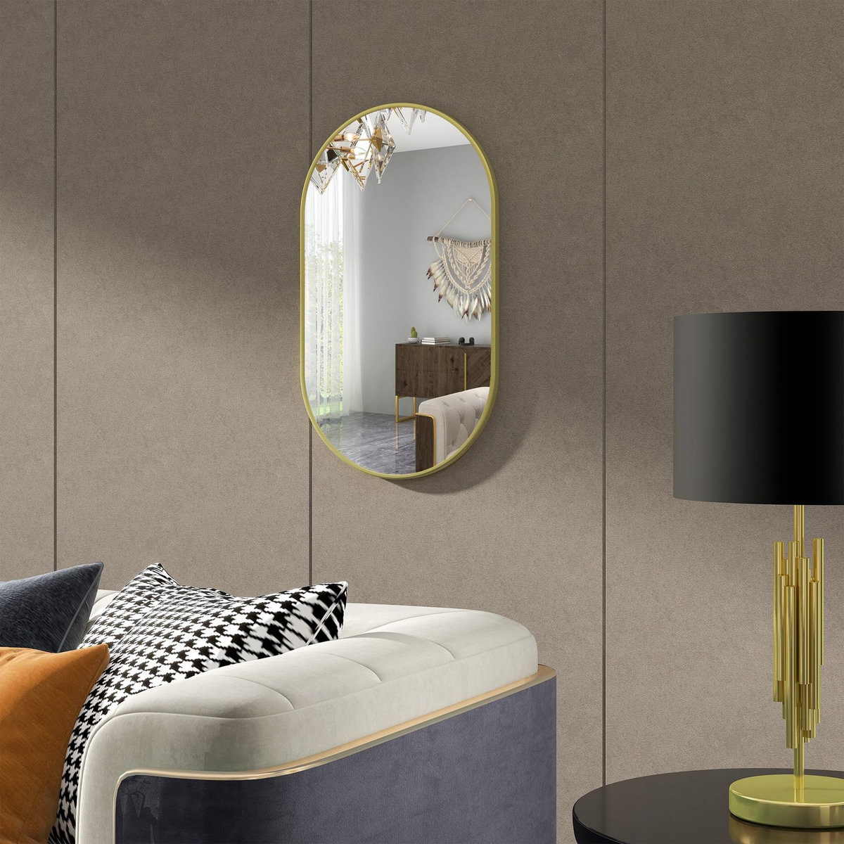 HOMCOM Miroir mural ovale dim. 40L x 70H cm, cadre alu. doré