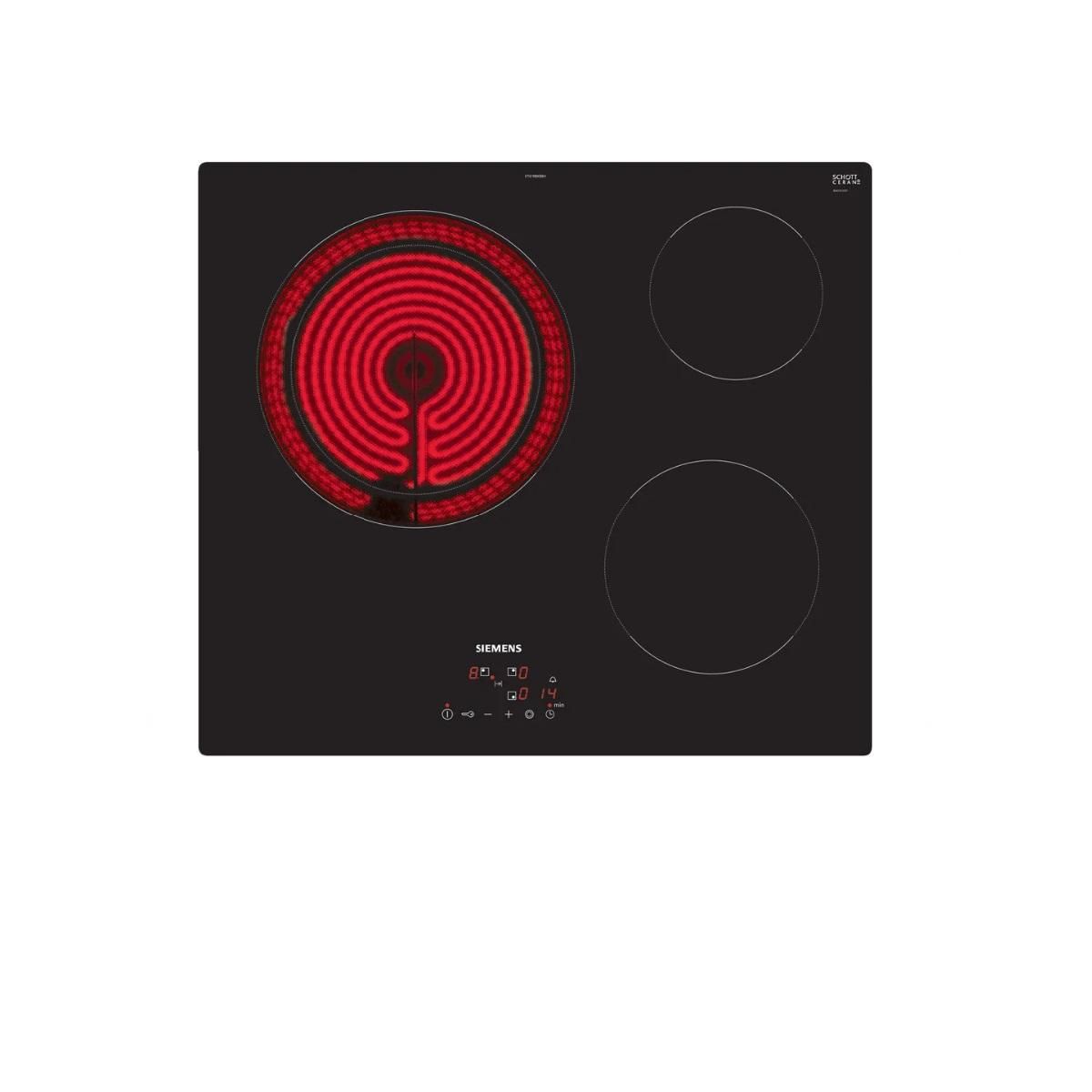 Siemens Table de cuisson vitrocéramique 60cm 3 feux 5700w noir - ET61RBKB8H