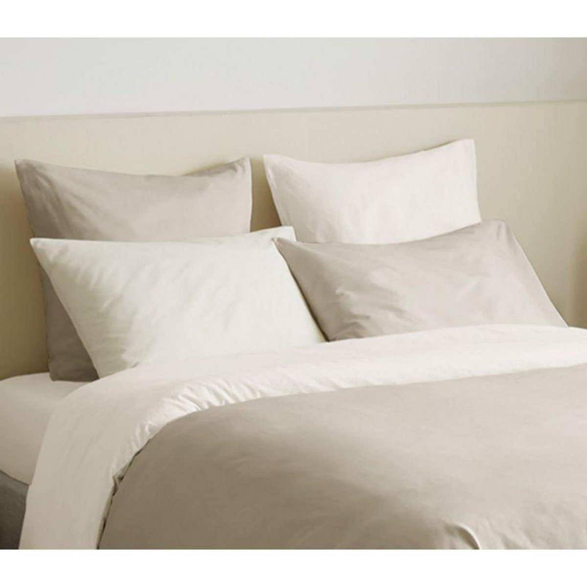 COTON PUR Pack complet 6 pièces Lin/Blanc réversible housse de couette pour lit 140 x 190 cm