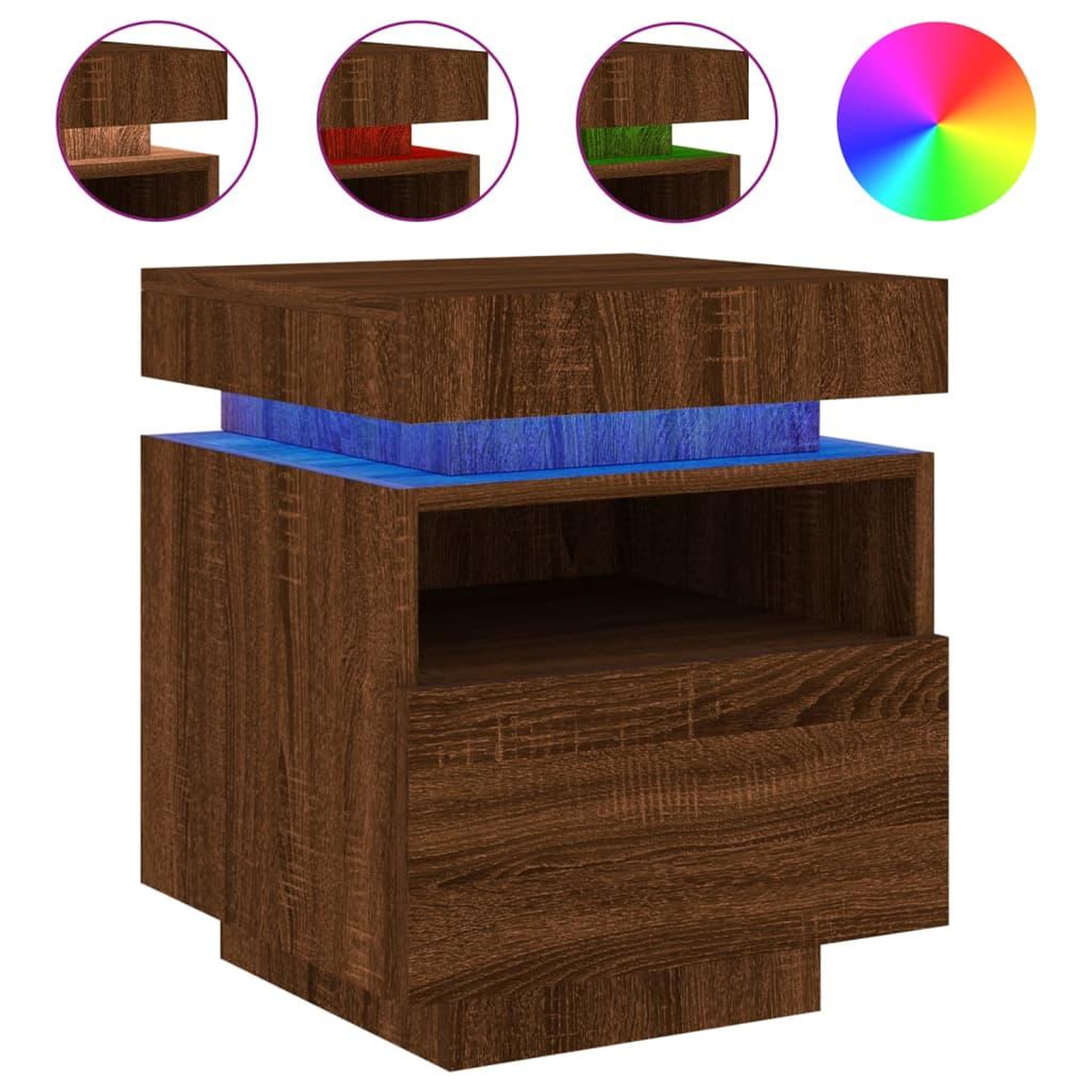 Voir la diapositive 2 : VIDAXL Armoire de chevet avec lumieres LED chene marron 40x39x48,5 cm