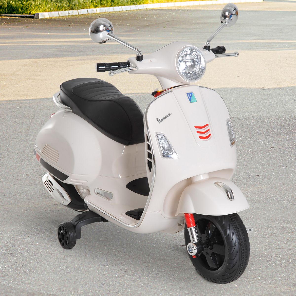 HOMCOM Scooter moto électrique enfants 6 V dim. 102L x 51l x 76H cm musique MP3 port USB klaxon phare feu AR blanc Vespa
