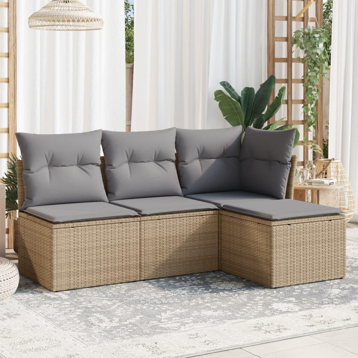 VIDAXL Salon de jardin avec coussins 4 pcs beige resine tressee