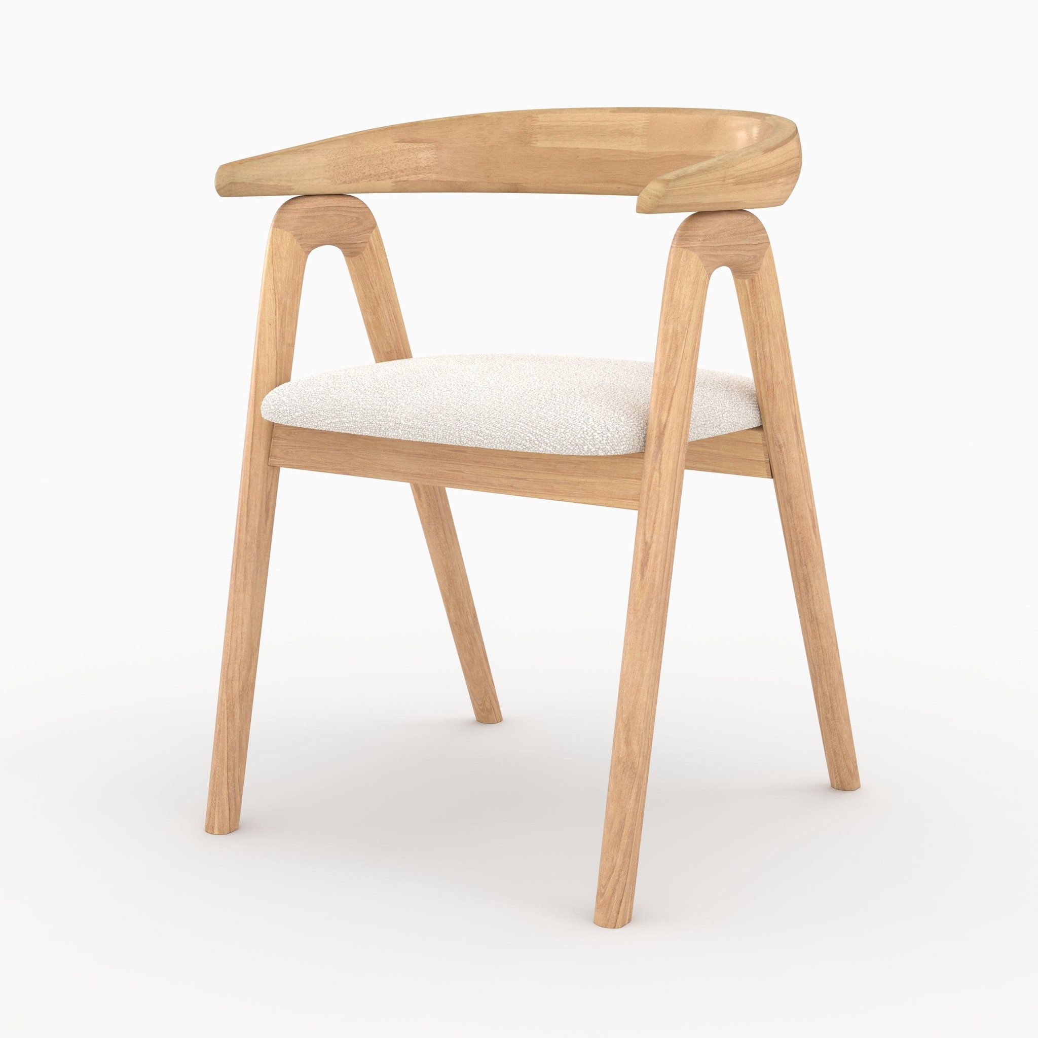 MAISON PAVANE Chaise en bois d'hévéa clair et tissu bouclé crème-hawa
