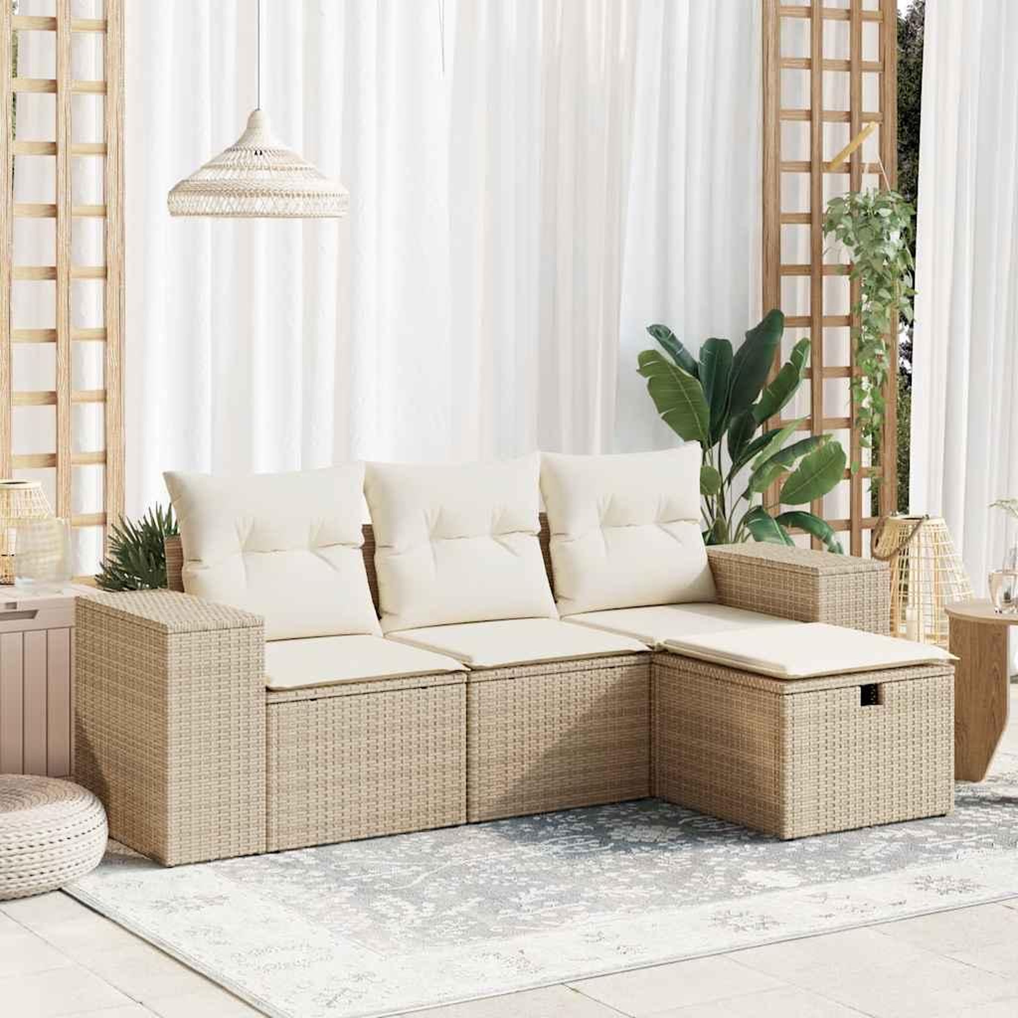 VIDAXL Salon de jardin avec coussins 4 pcs beige resine tressee