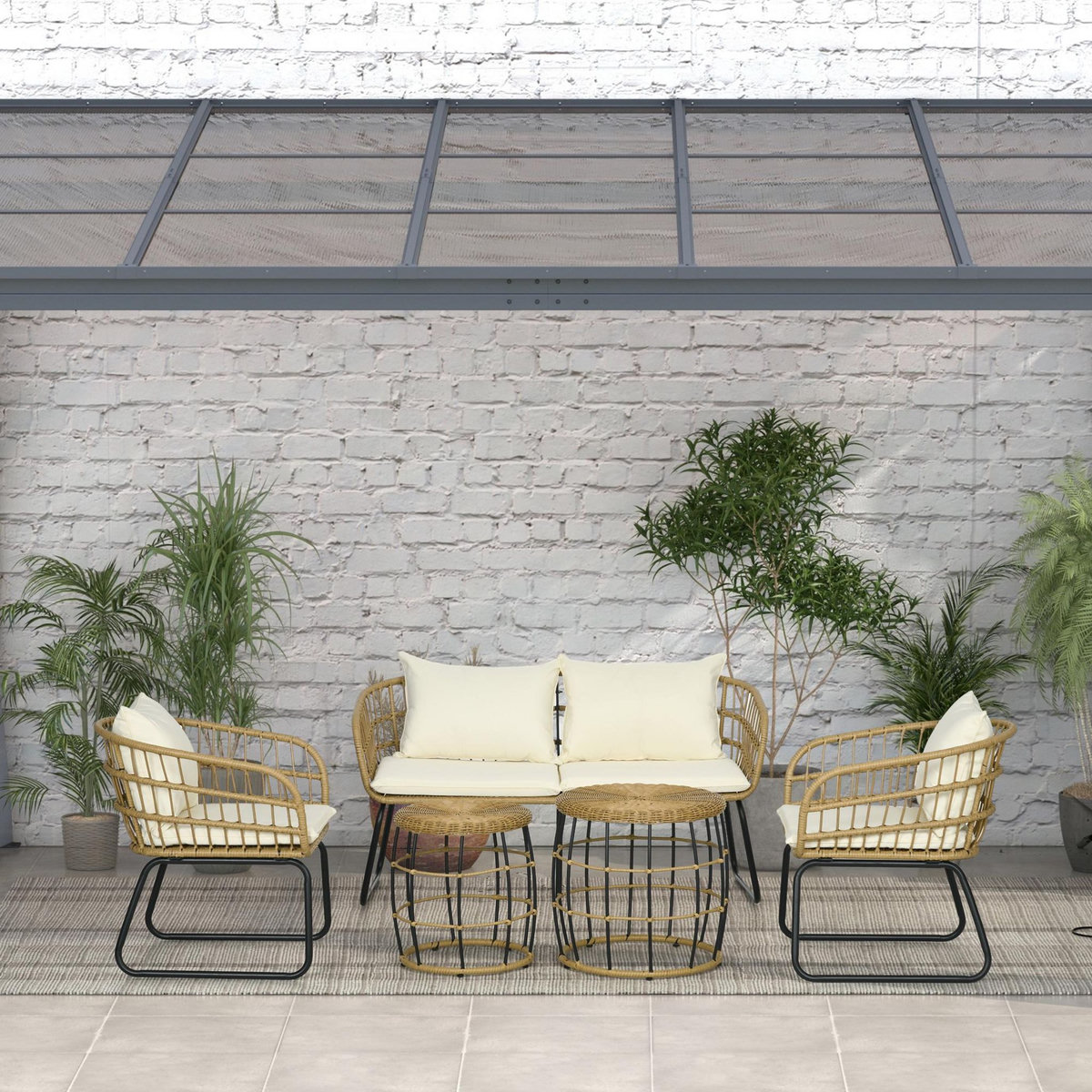 OUTSUNNY Ensemble salon de jardin 4 places 5 pièces avec coussins style bohème chic