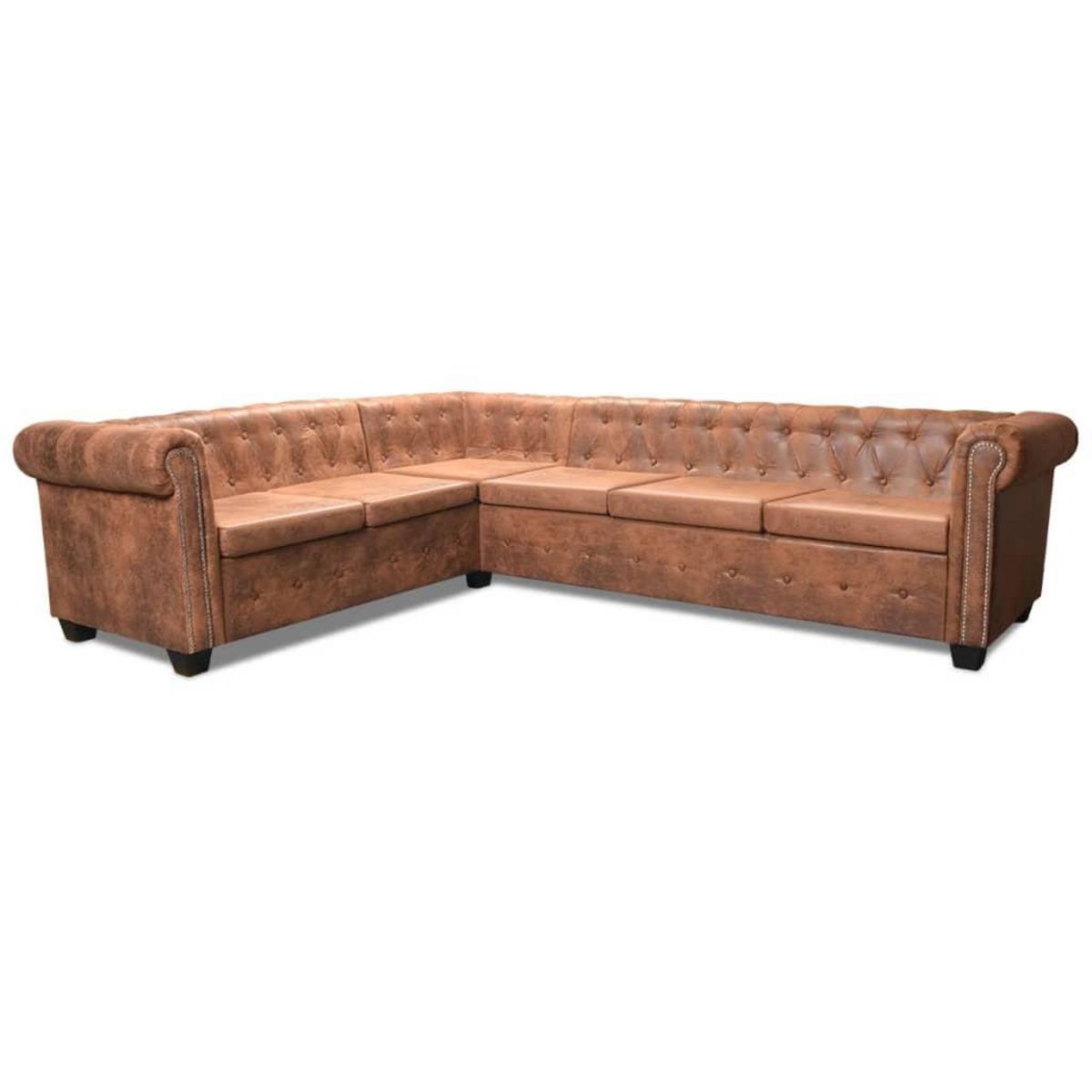 VIDAXL Canape d'angle Chesterfield 6 Places Cuir artificiel Marron