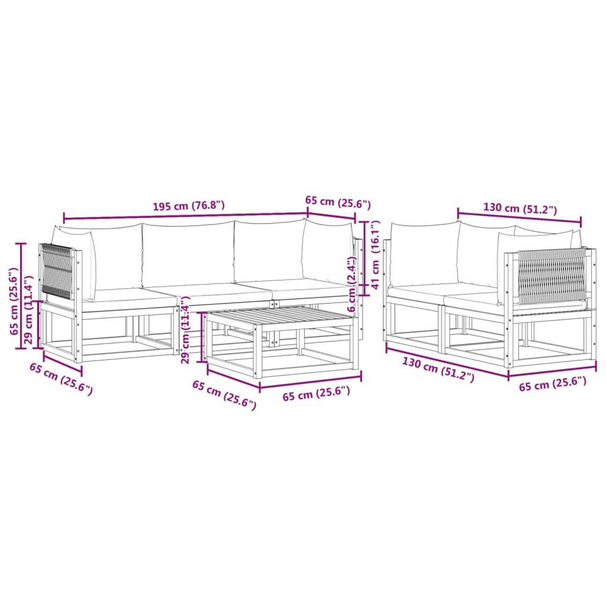 Voir la diapositive 6 : VIDAXL Salon de jardin avec coussins 6 pcs bois d'acacia solide