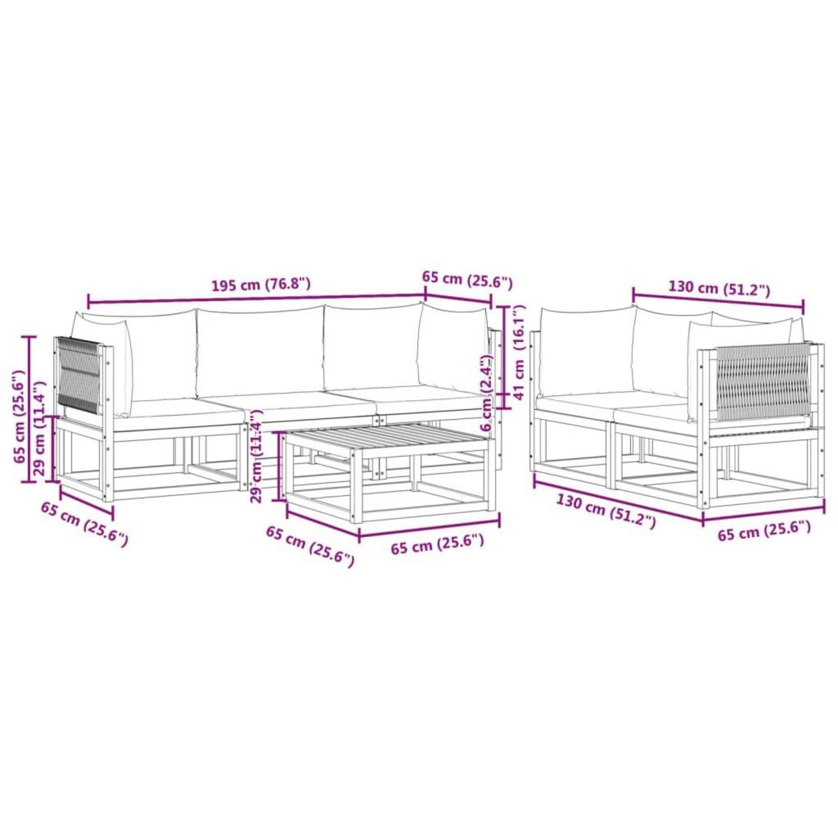 VIDAXL Salon de jardin avec coussins 6 pcs bois d'acacia solide