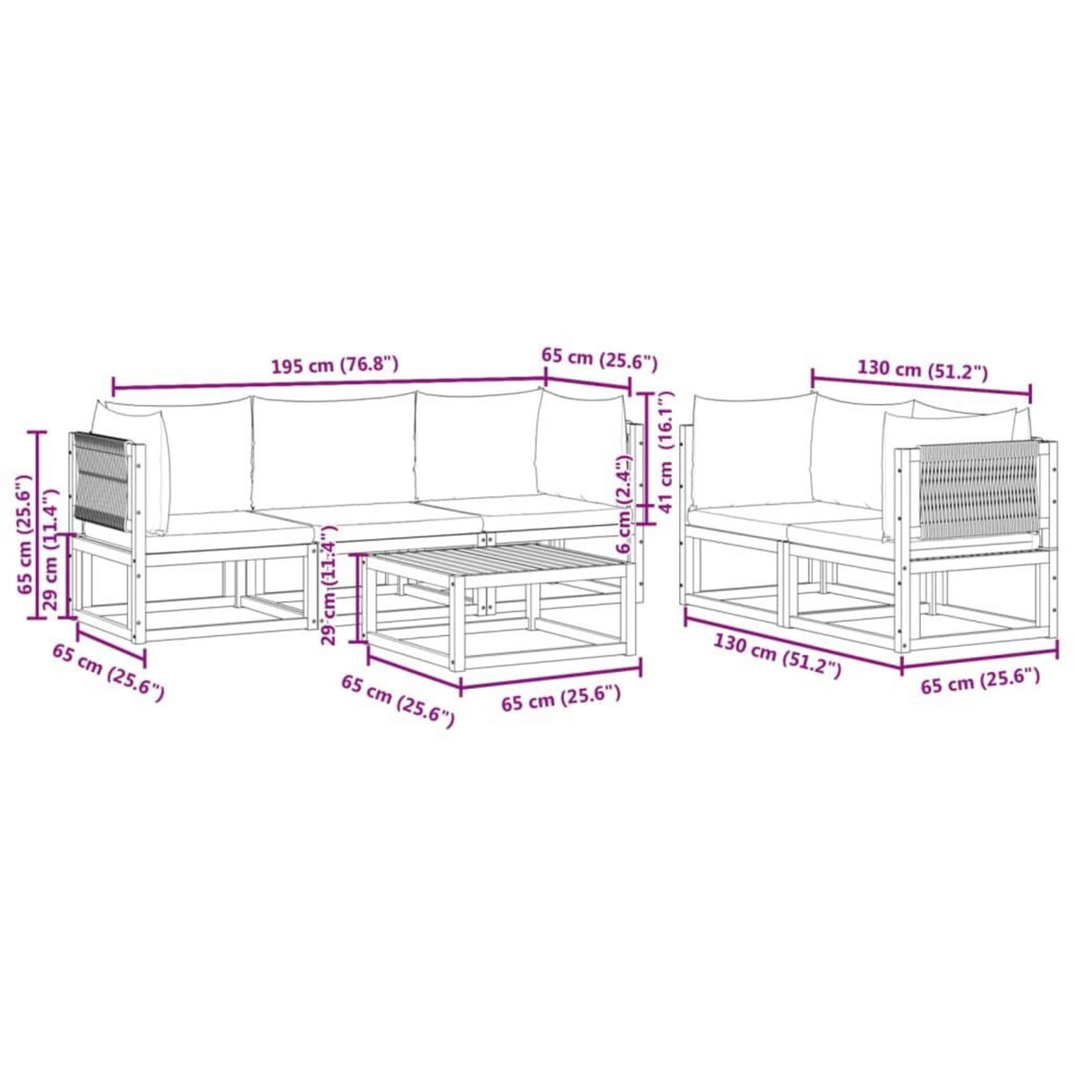 VIDAXL Salon de jardin avec coussins 6 pcs bois d'acacia solide