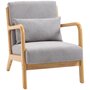 Voir la diapositive 1 : HOMCOM Fauteuil lounge - 3 coussins inclus - assise profonde - accoudoirs - structure bois hévéa - aspect velours gris