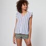 Voir la diapositive 1 : IN EXTENSO Top blanc avec volants à rayures femme