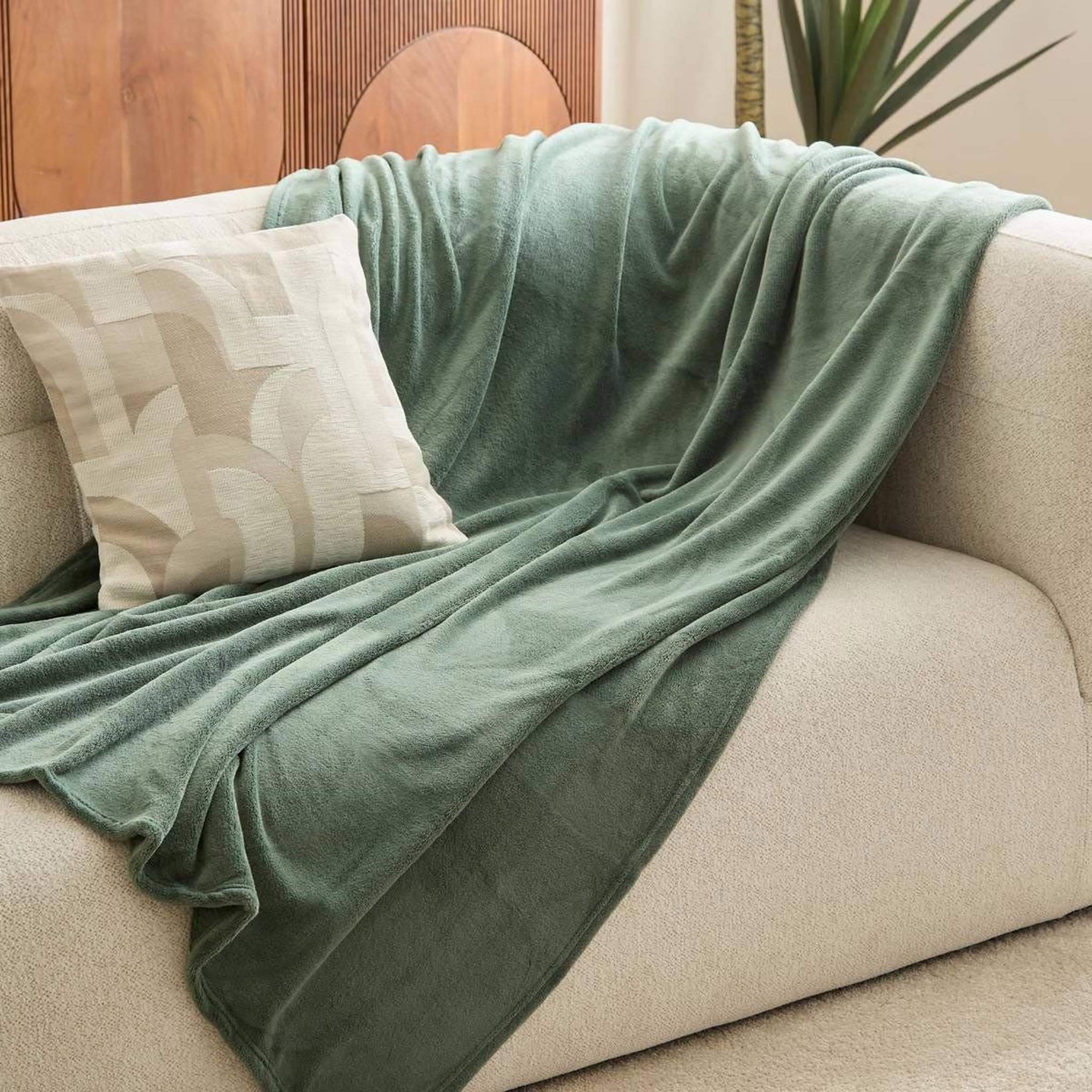 Voir la diapositive 2 : ATMOSPHERA Plaid uni microfibre  kiesa  130x180cm vert tilleul