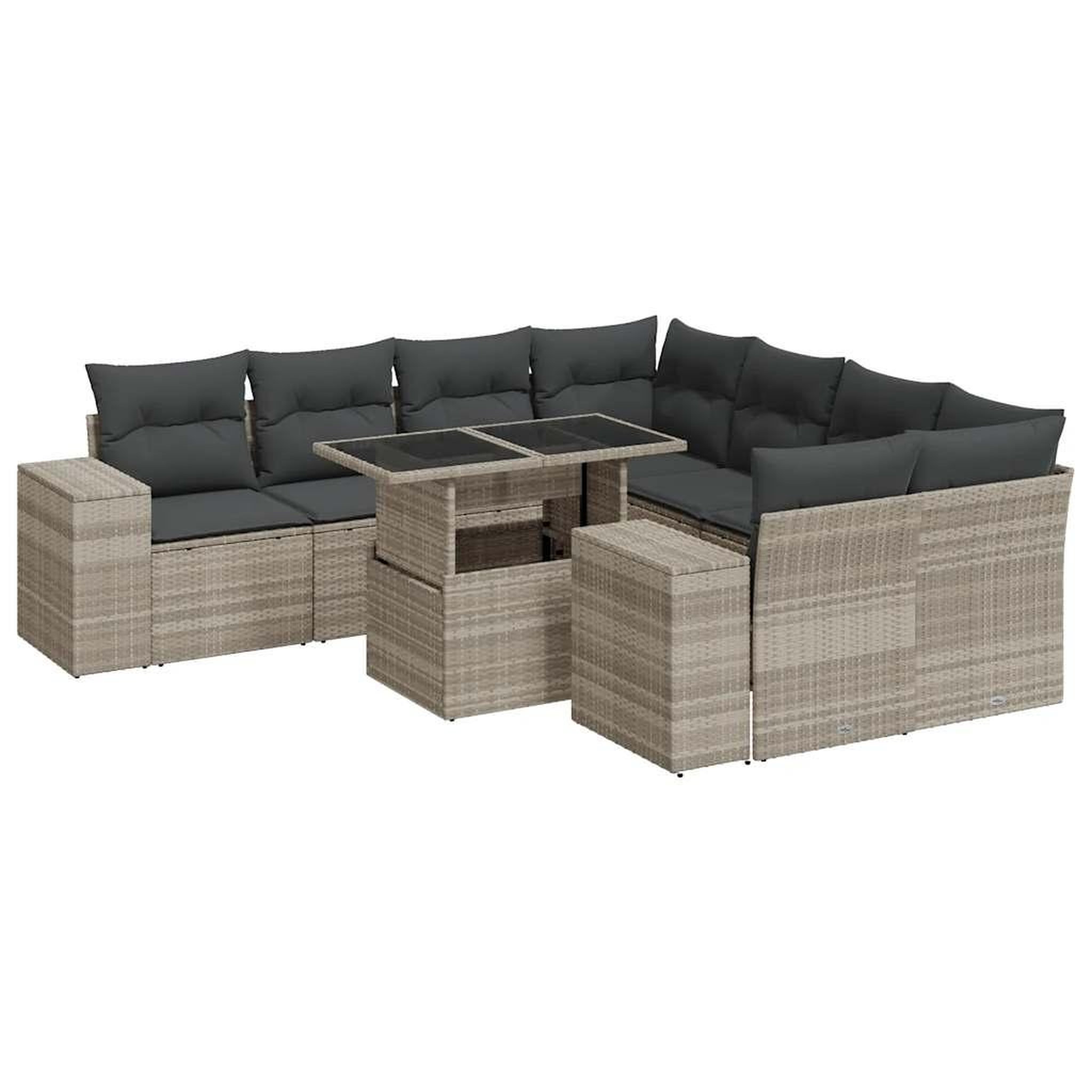 Voir la diapositive 2 : VIDAXL Salon de jardin 9 pcs avec coussins gris clair resine tressee