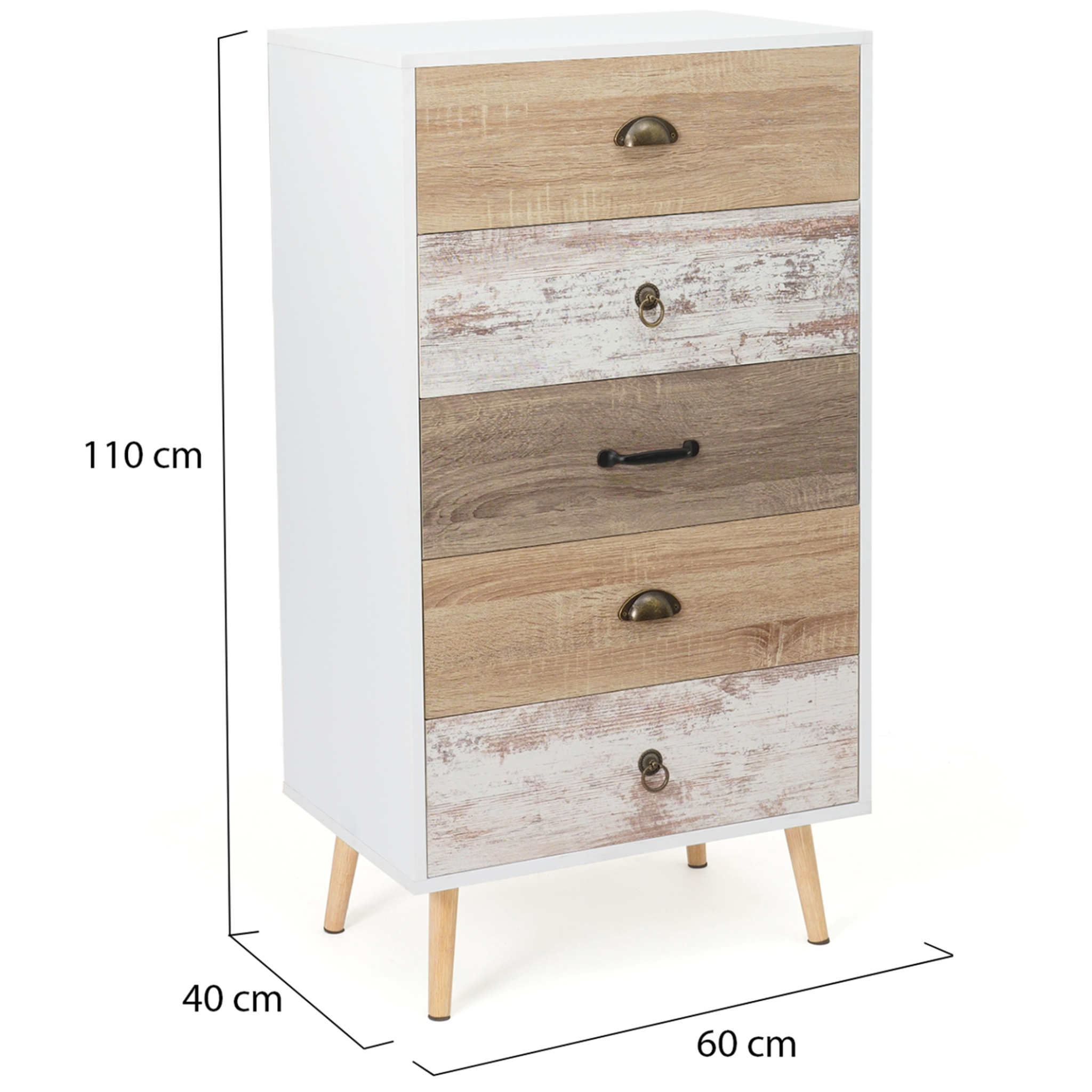 Voir la diapositive 5 : ID MARKET Chiffonnier 5 tiroirs bahia 60x40x110 cm commode semainier design scandinave