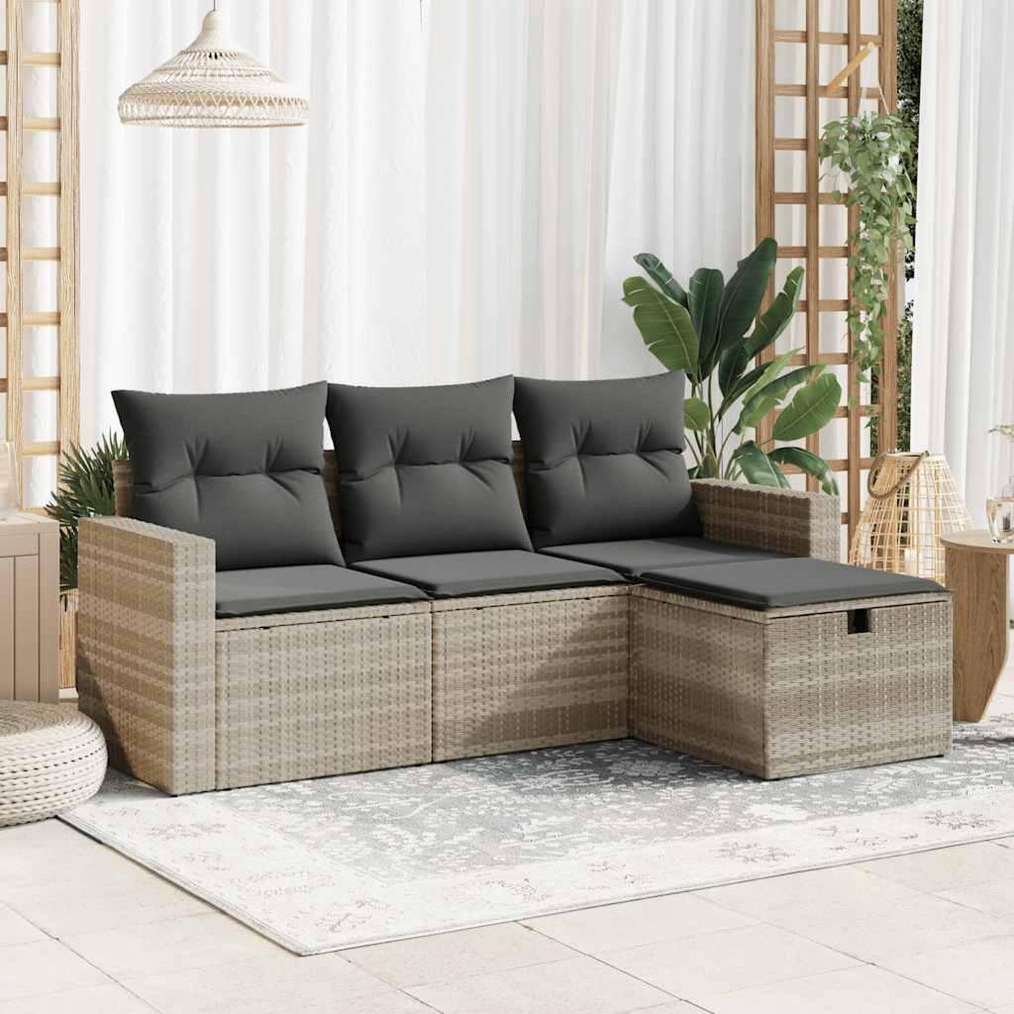 VIDAXL Salon de jardin 4 pcs avec coussins gris clair resine tressee